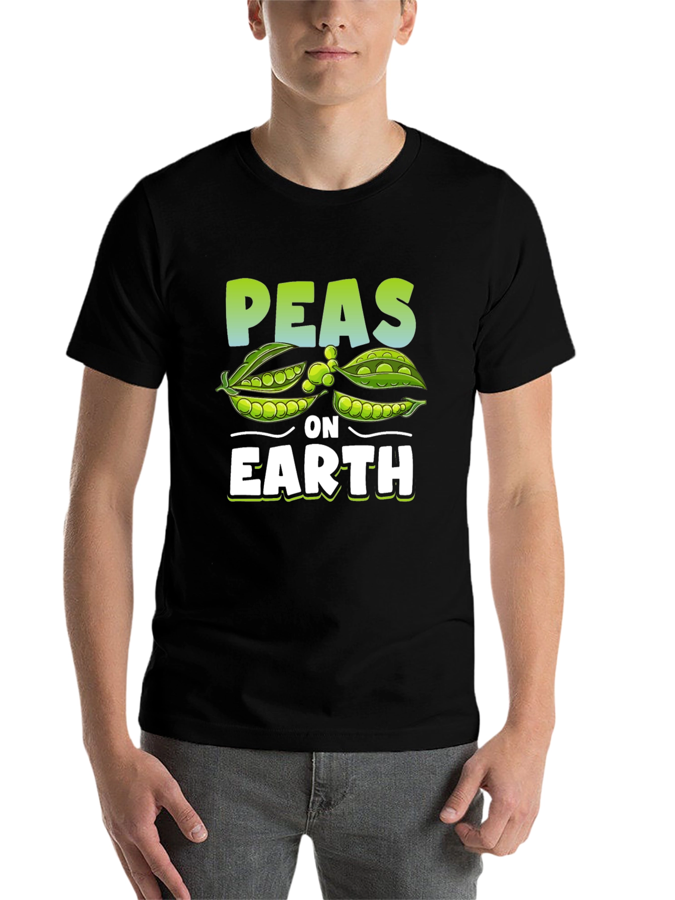 Black Peas on Earth Graphic T-Shirt - Vegan Humor Tee view 7