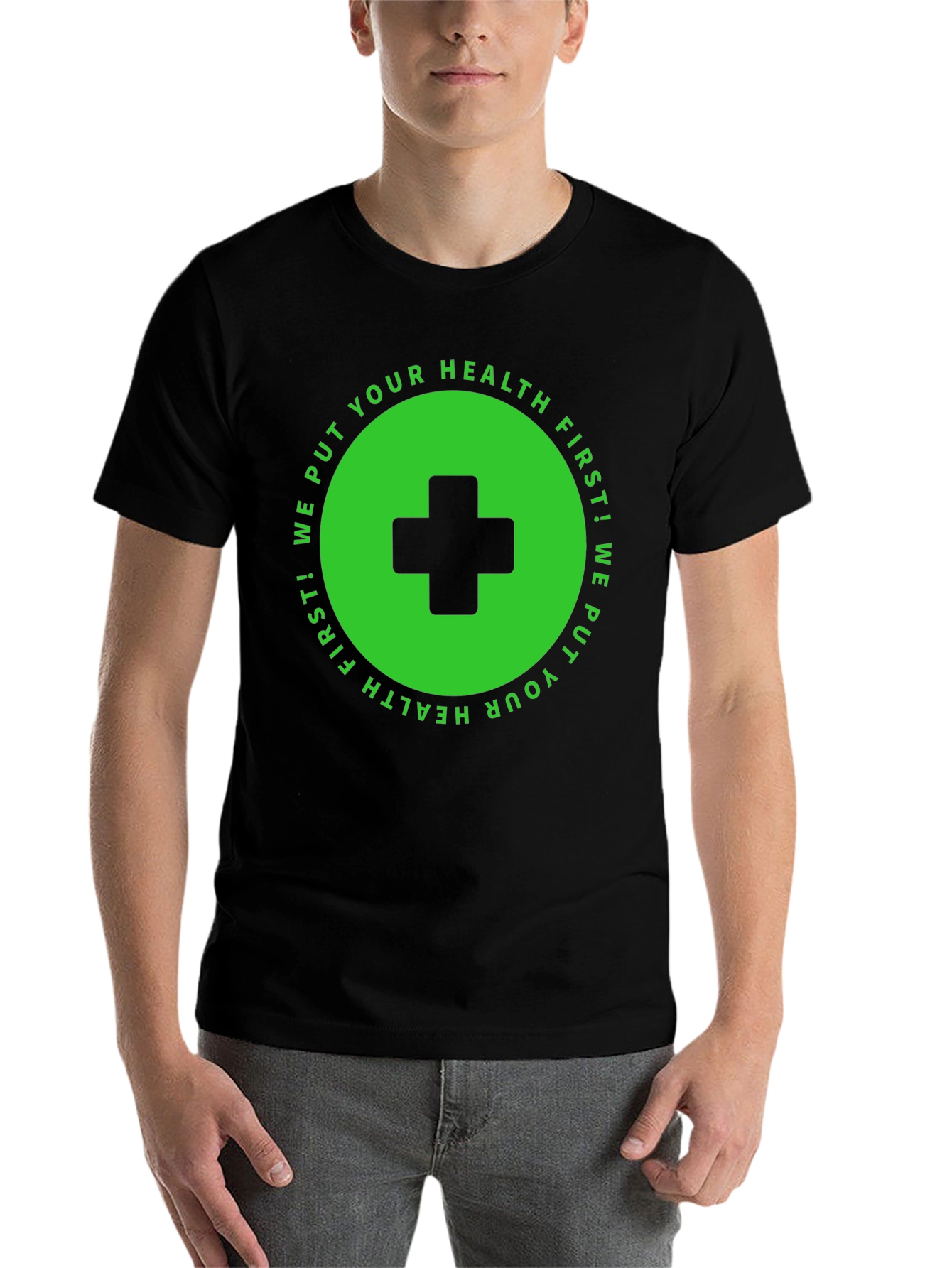 Black Health First T-Shirt: Black with Medical Cross Design view 7