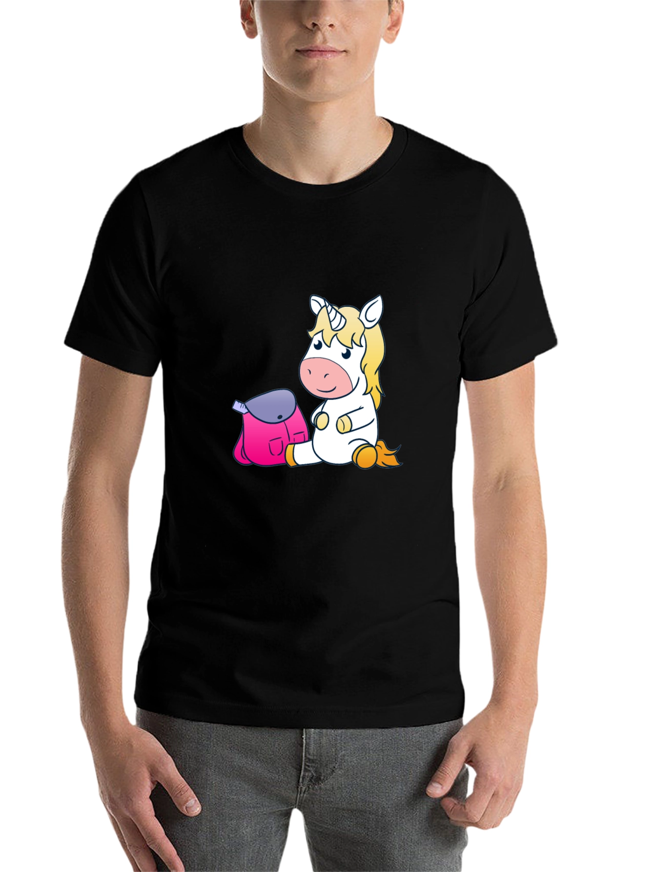 Black Unicorn & Backpack Black Tee view 7