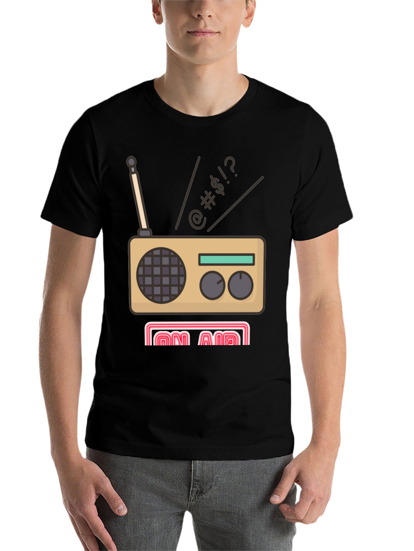 Black Retro Radio Cartoon Graphic Tee view 7