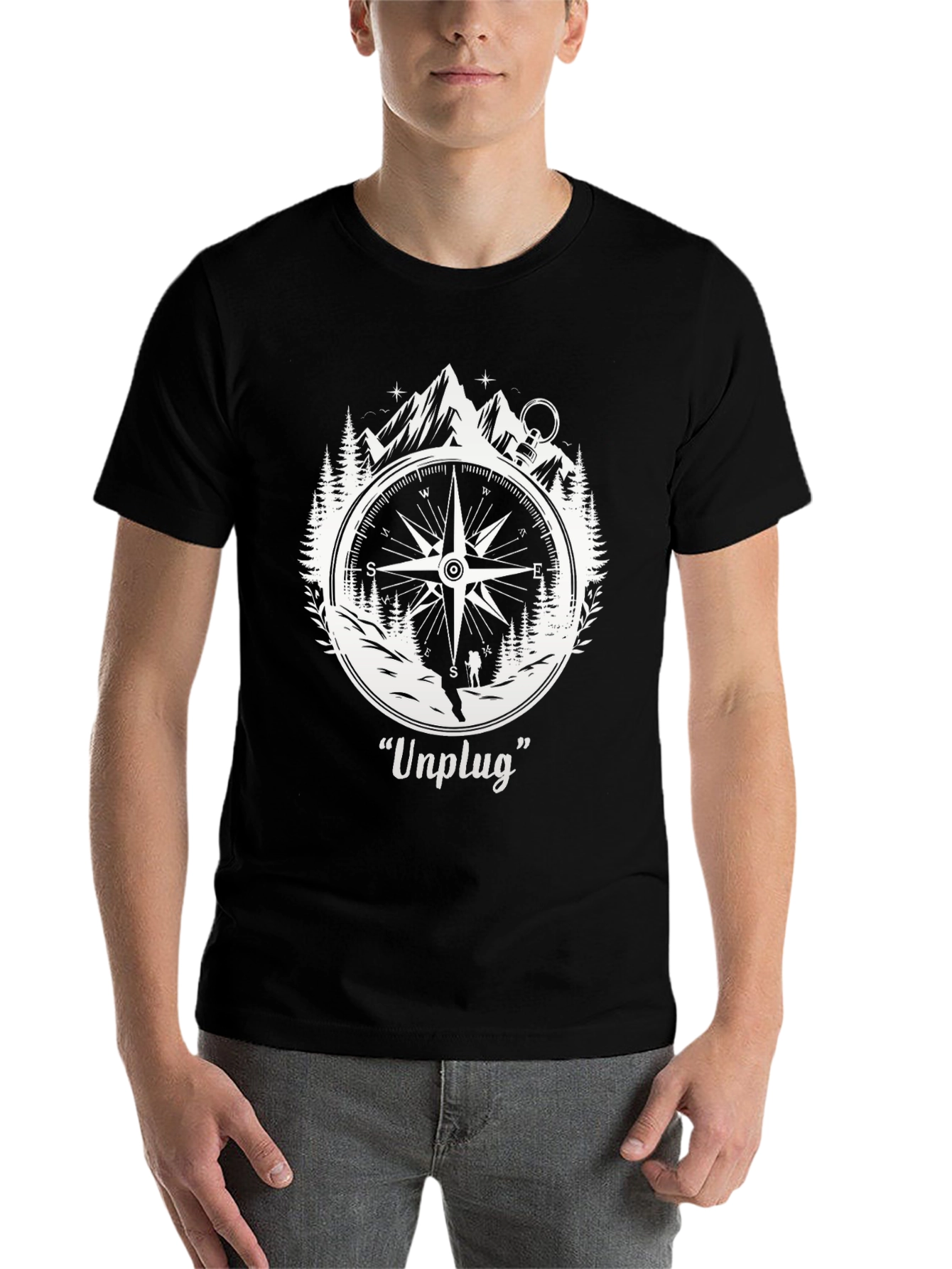 Black Unplug Compass Graphic Tee - Adventure Awaits view 7