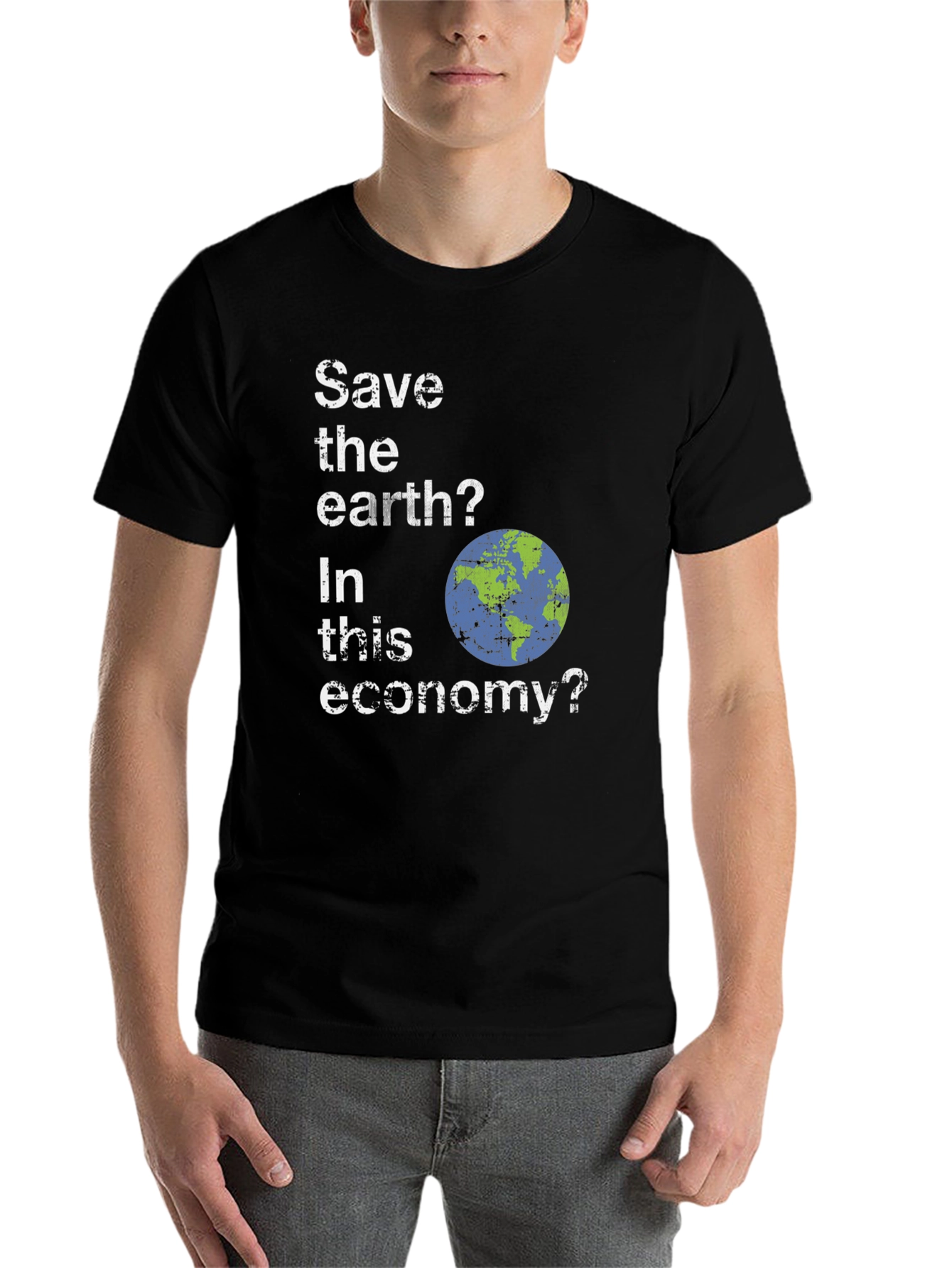 Black Save the Earth? Funny Graphic T-Shirt view 7
