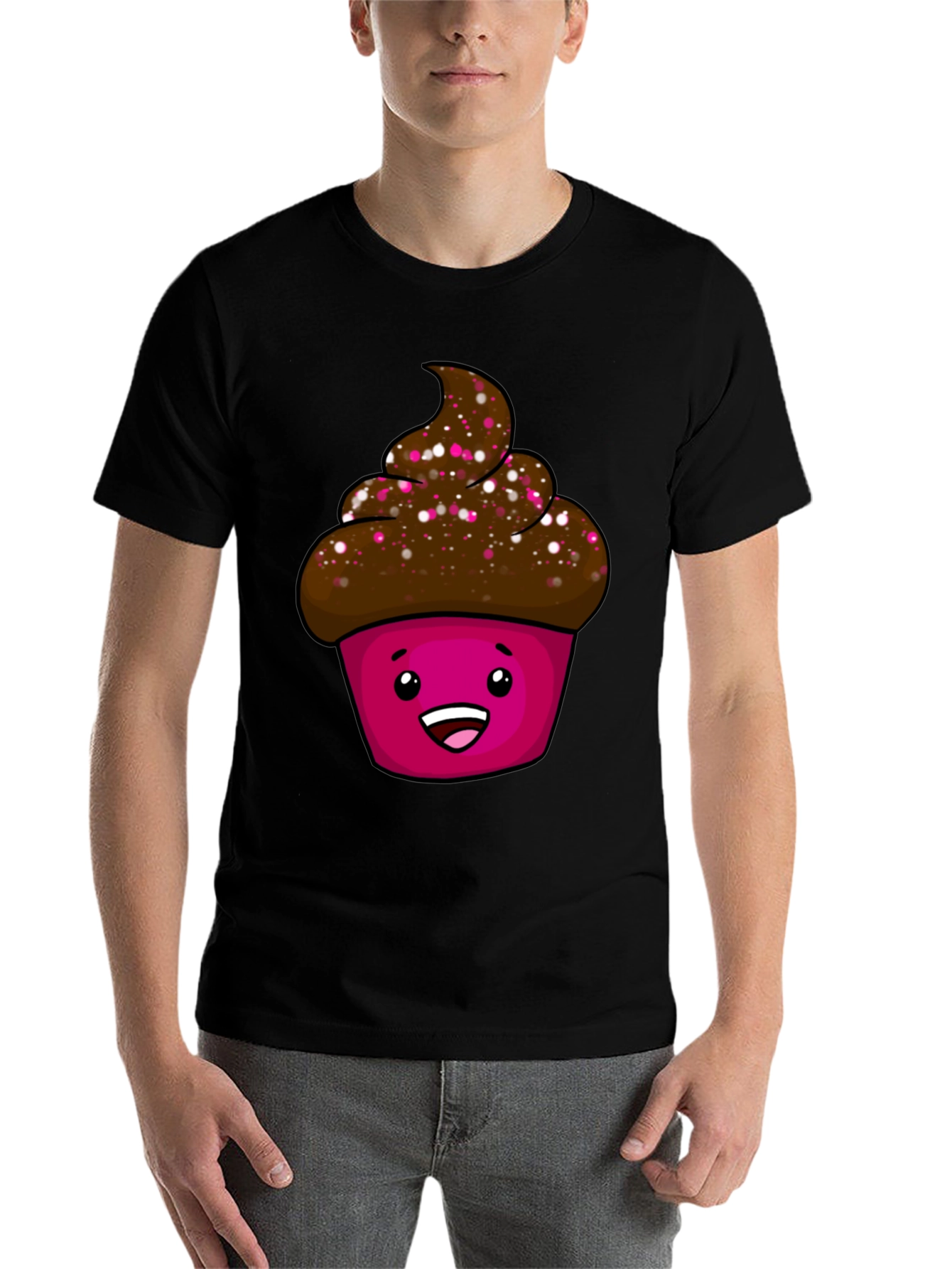 Black Cute Cupcake Graphic T-Shirt - Unisex Black Tee view 7