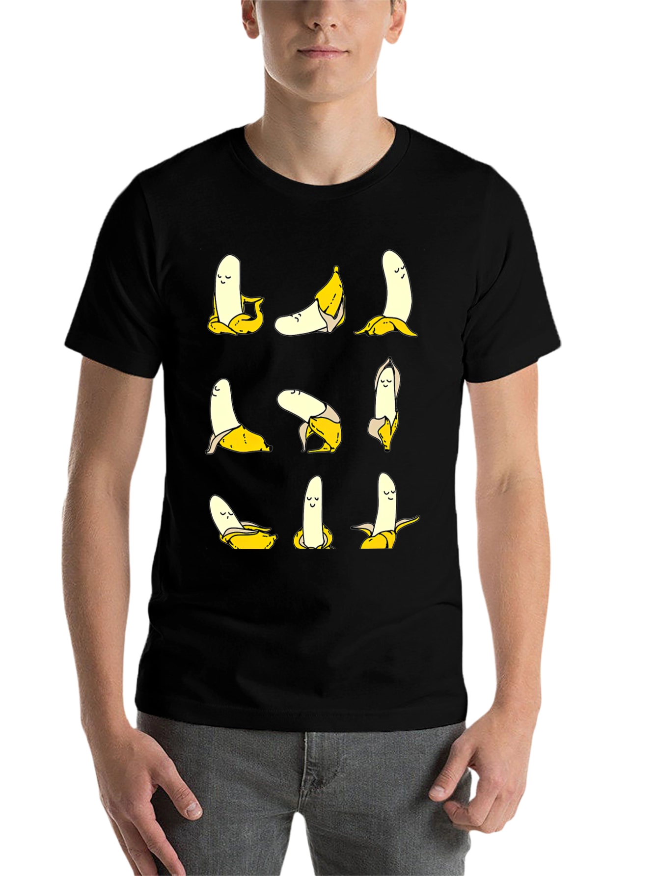 Black Funny Banana Yoga Pose Graphic Print T-Shirt view 7