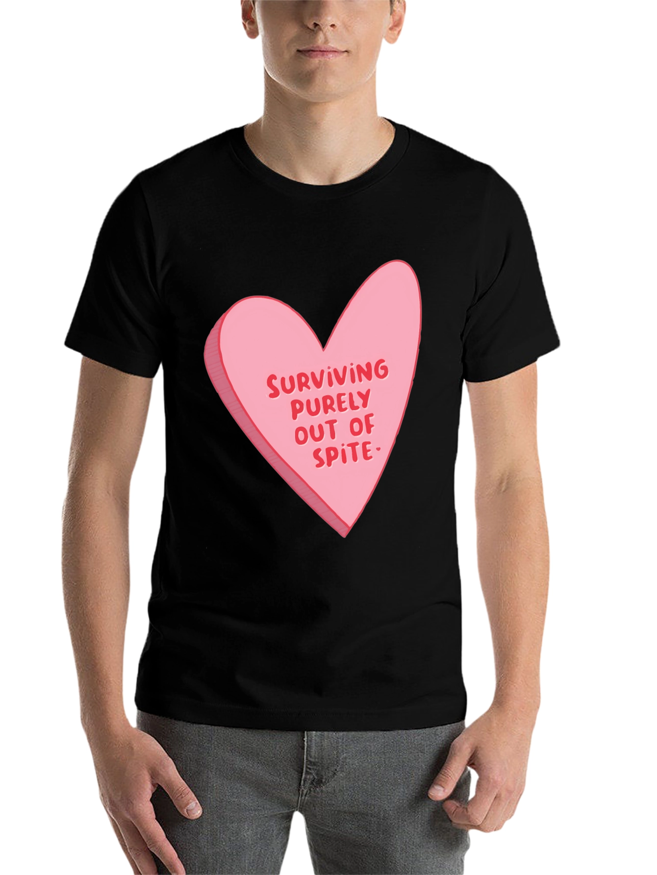 Black Surviving Out of Spite Valentine's Day Heart Graphic Tee view 7