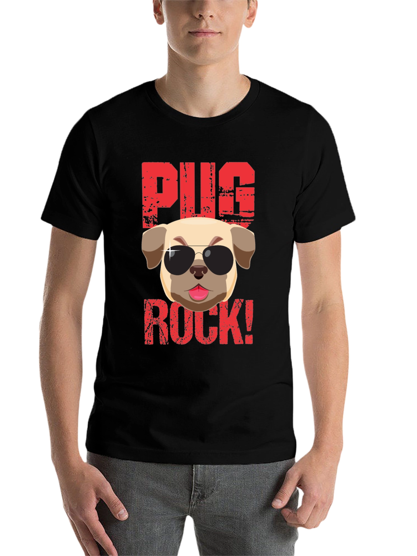 Black Pug Rock T-Shirt - Cool Dog Tee view 7