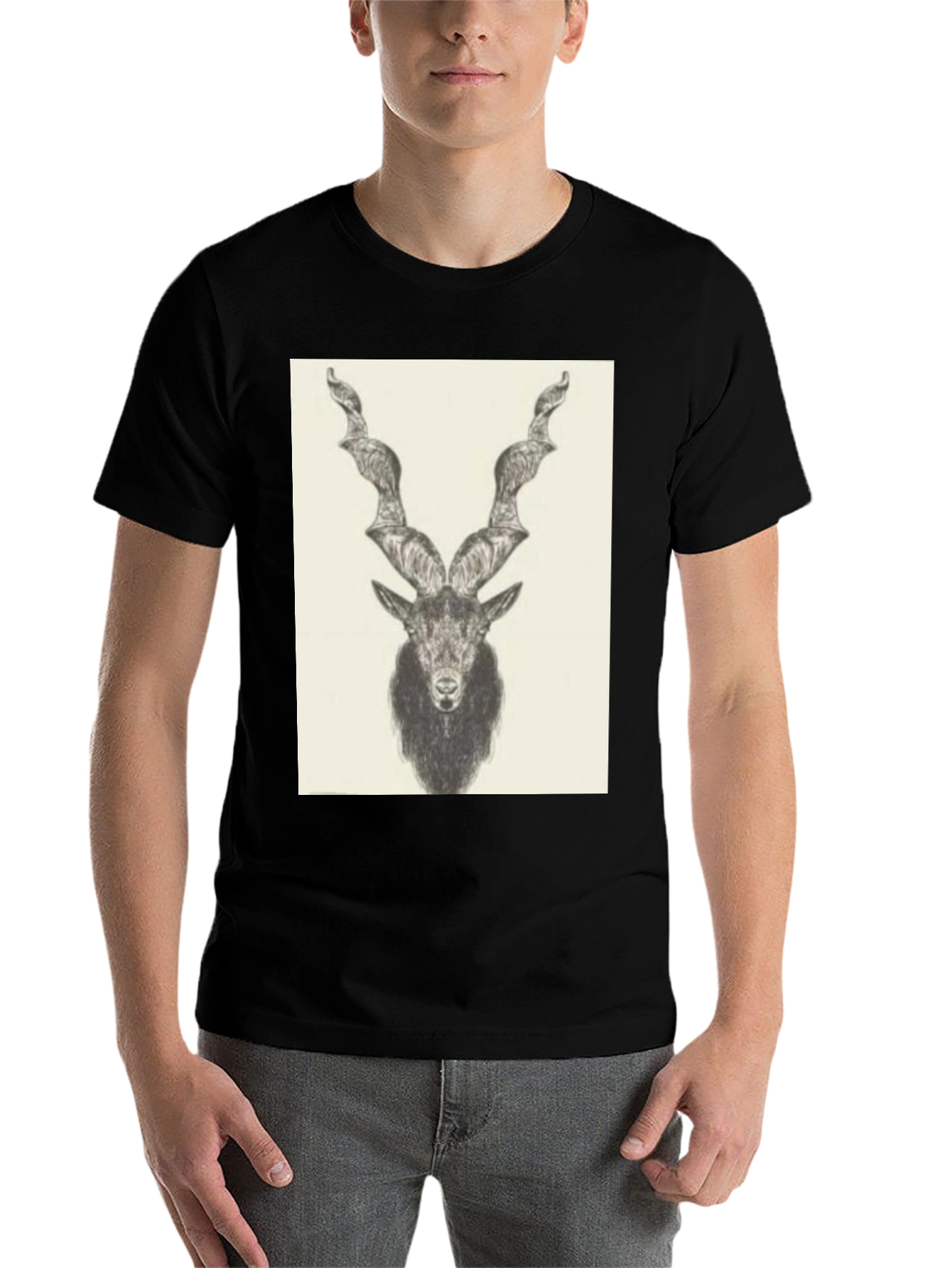 Black Black T-Shirt with Ibex Drawing view 7