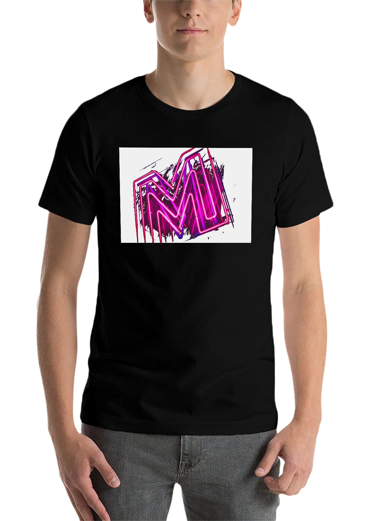 Black Neon M Graphic Black T-Shirt view 7
