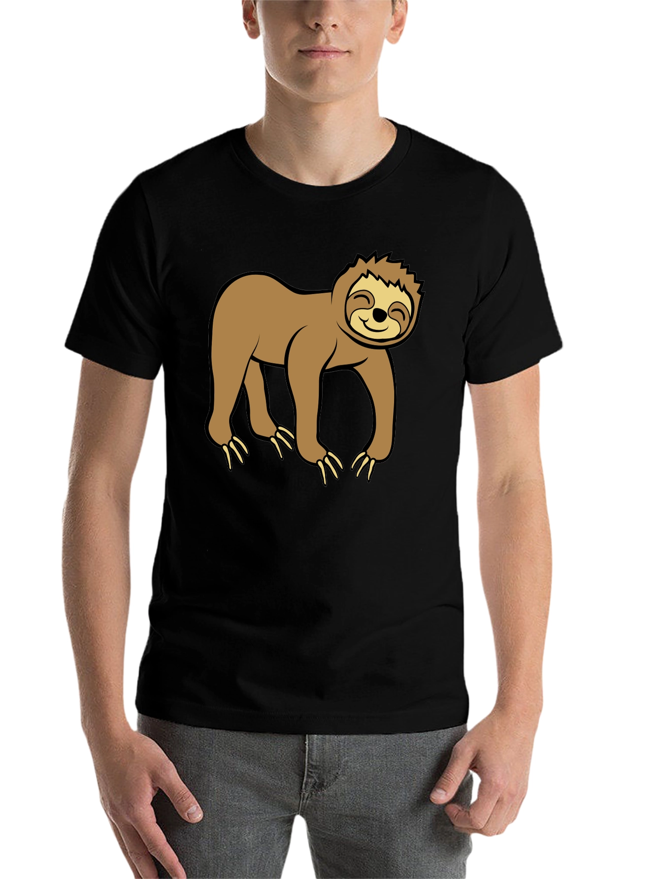 Black Cute Sloth Graphic Black T-Shirt view 7
