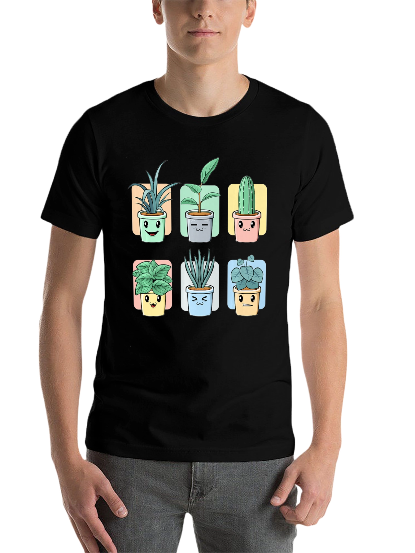 Black Cute Potted Plants Graphic Tee view 7