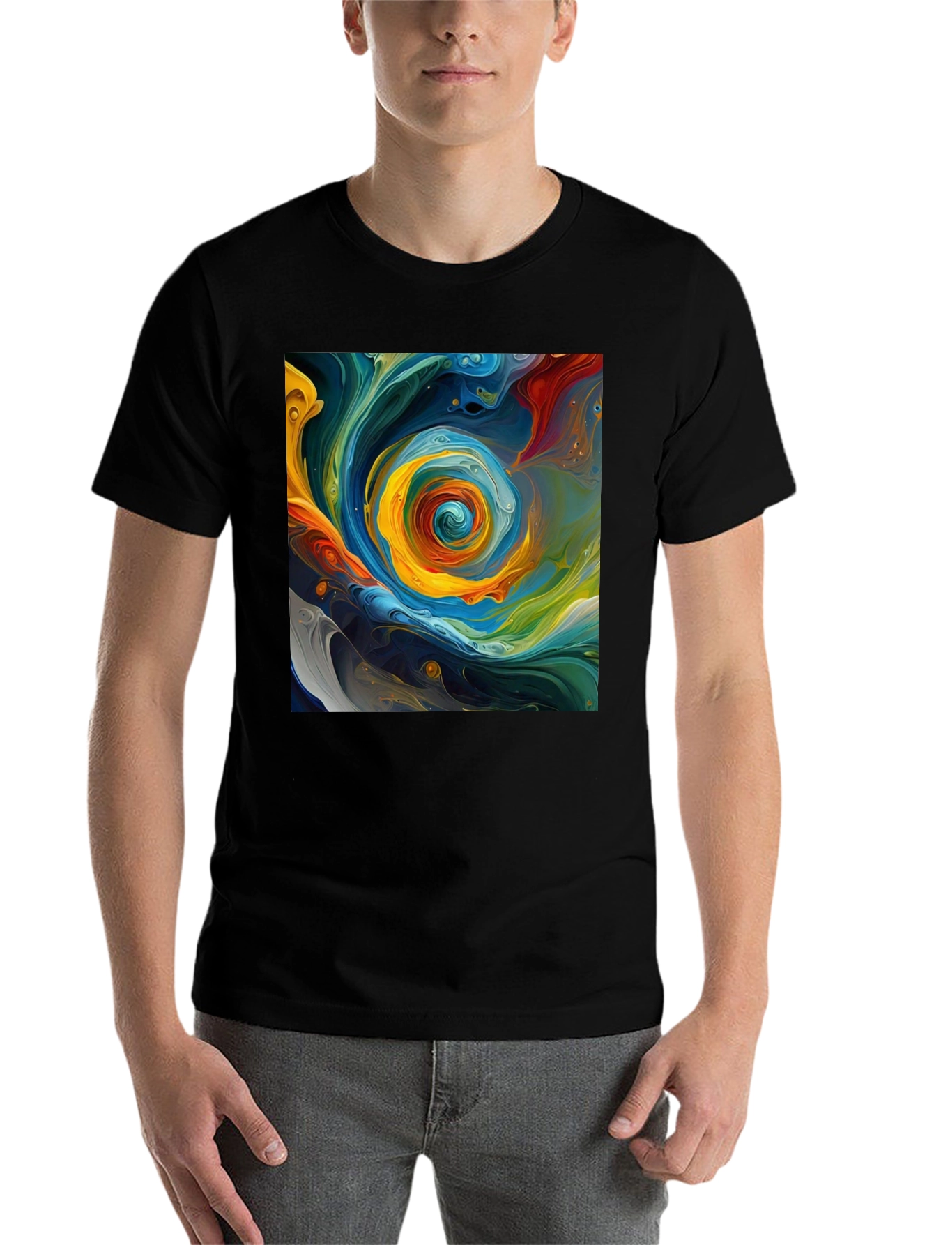 Black Abstract Swirl Art Tee - Bold & Unique Style view 7