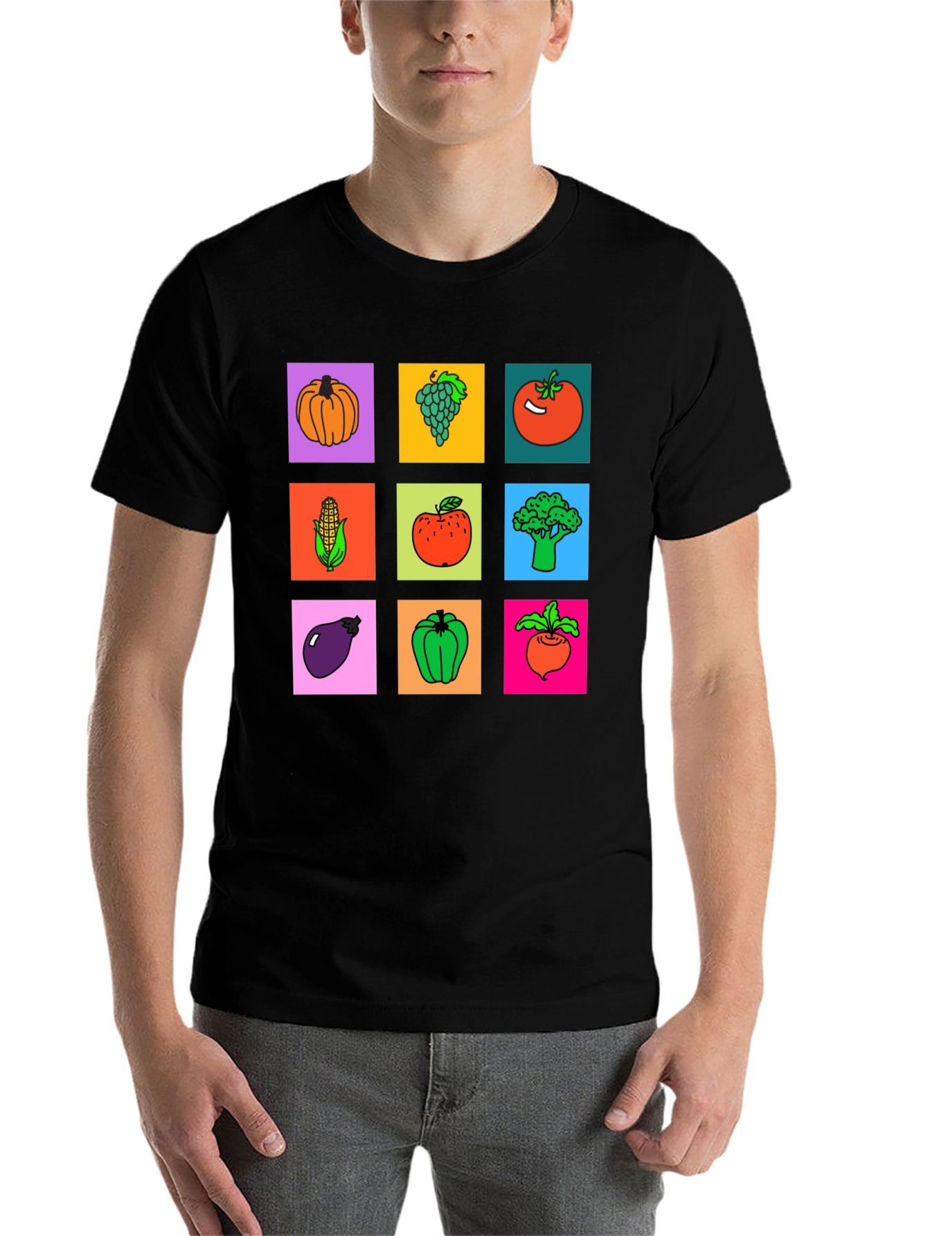 Black Vibrant Vegetable & Fruit Graphic Print T-Shirt view 7