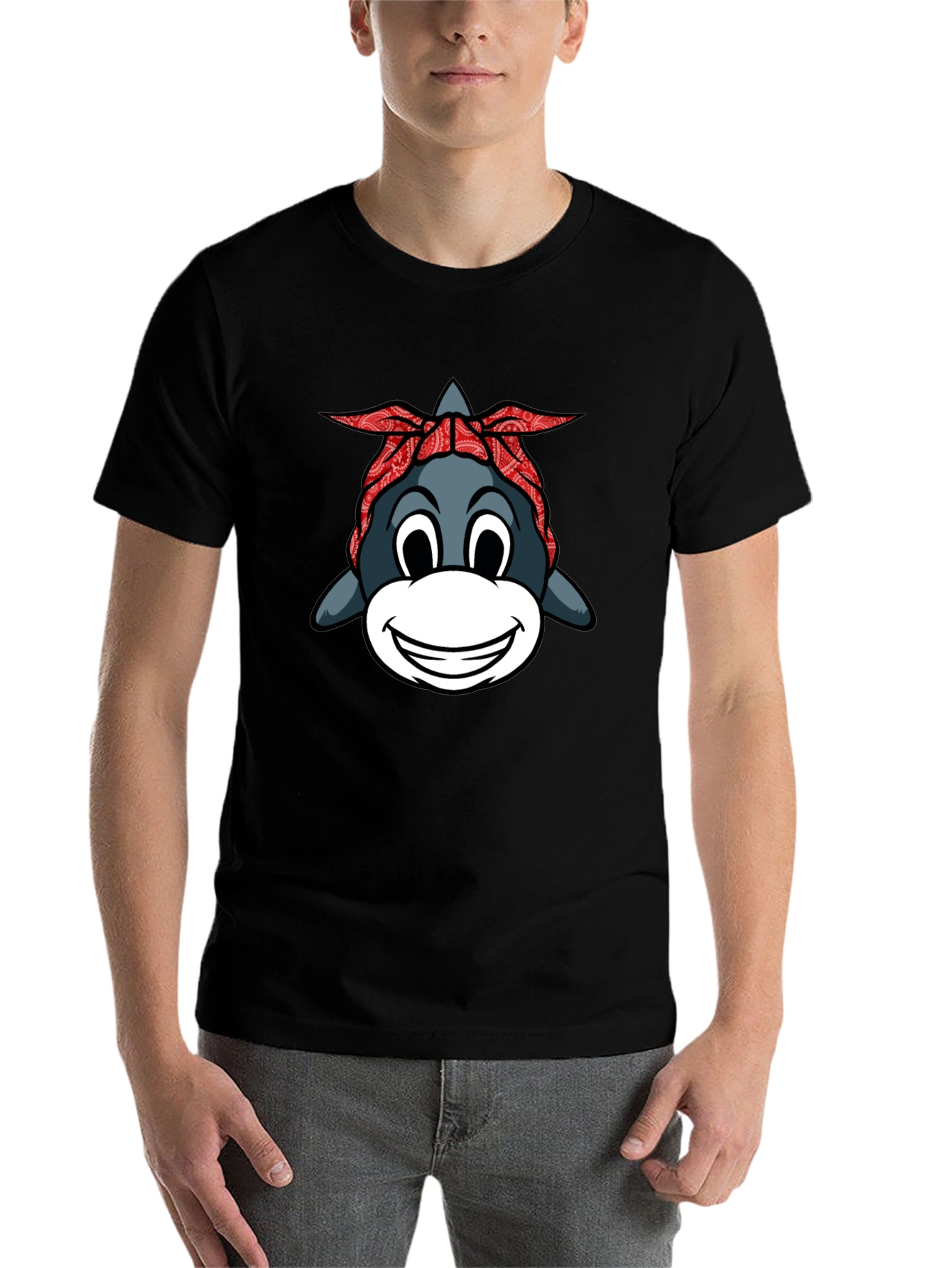 Black Funny Shark with Bandana Graphic T-Shirt view 7