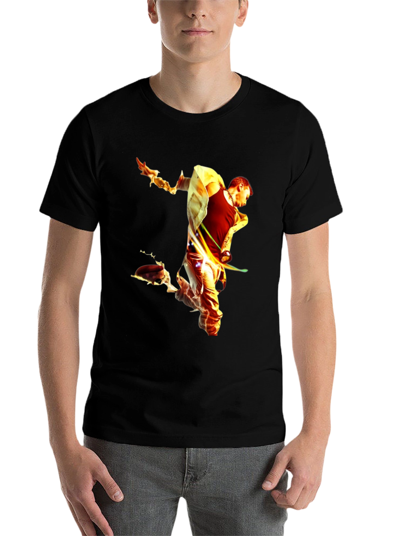 Black Fiery Man Graphic Black T-Shirt view 7
