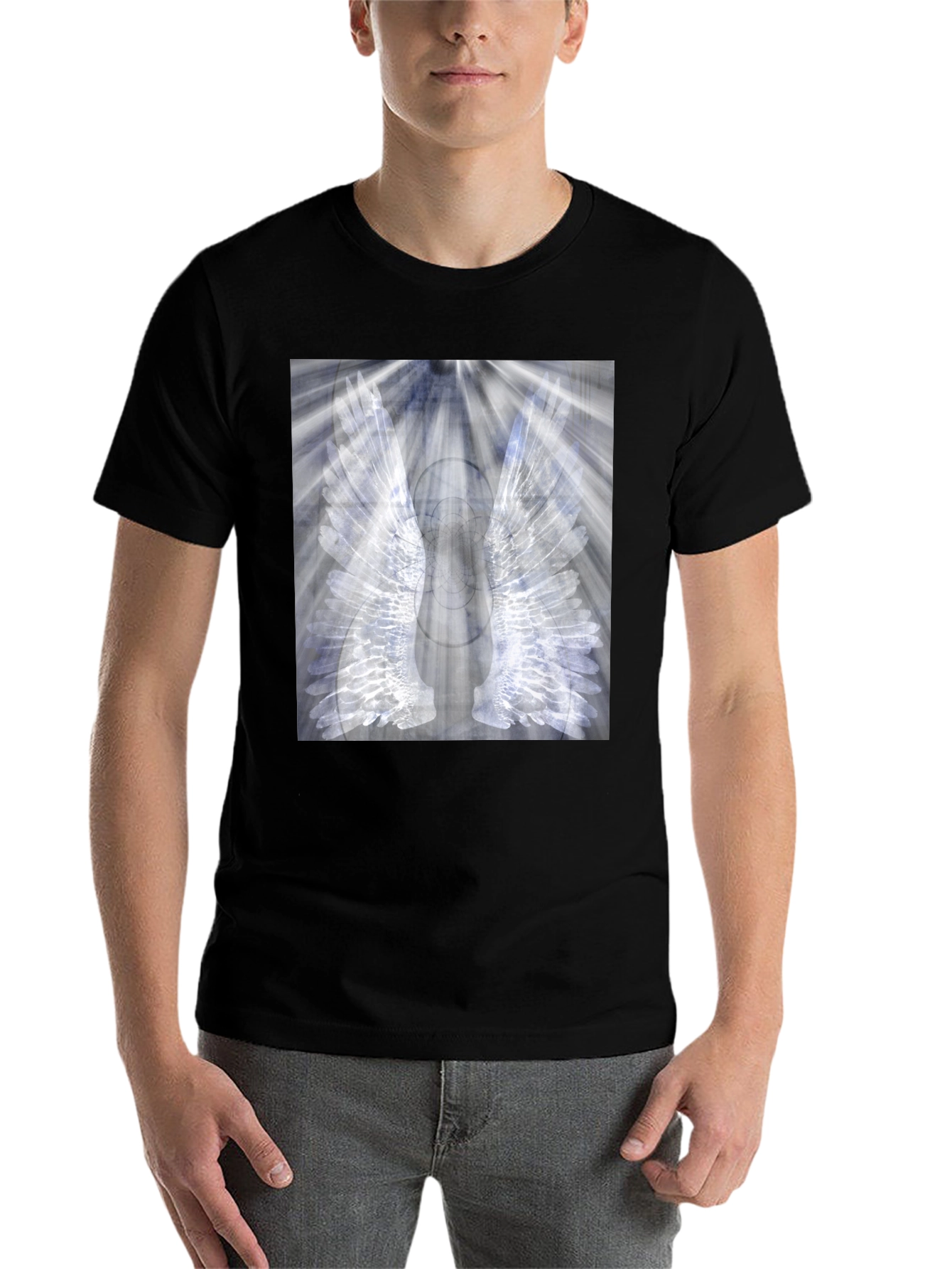 Black Wings Graphic Black T-Shirt - Unique Angel Design view 7