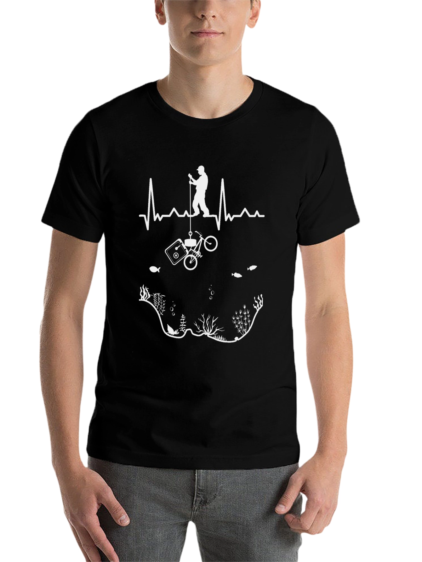 Black Fishing Lover T-Shirt - Black Cotton Angler Design view 7