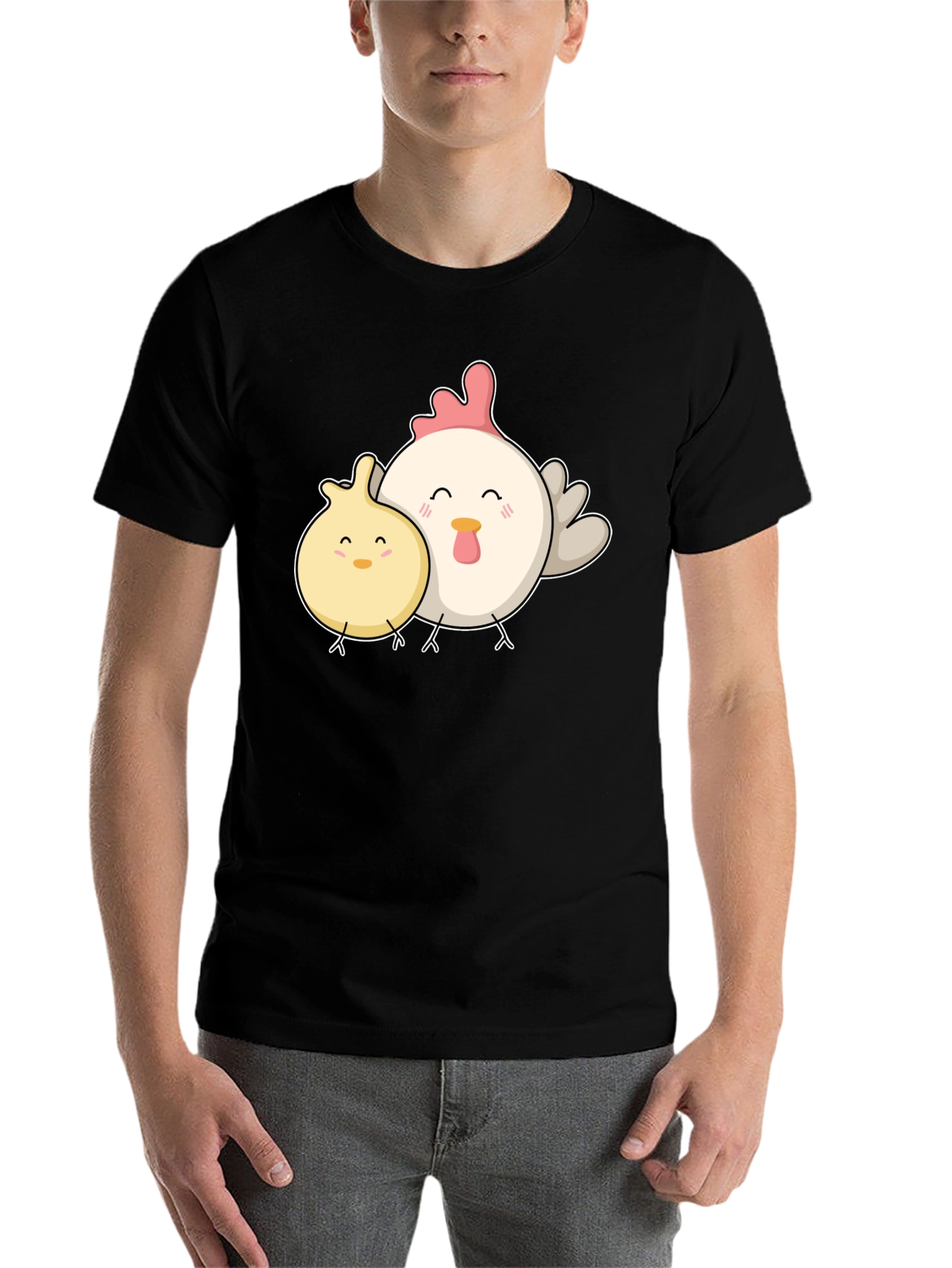 Black Cute Chicken & Chick Black T-Shirt view 7