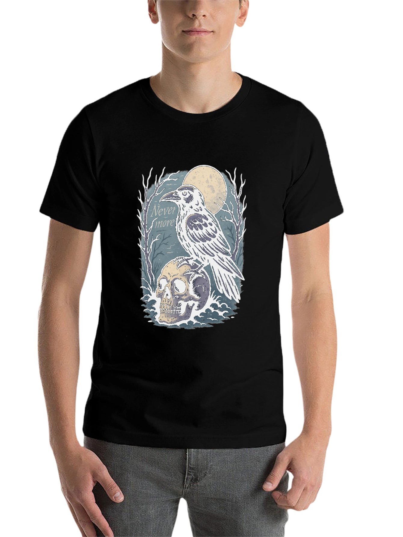 Black Raven Skull Graphic Tee - Nevermore Gothic Shirt view 7