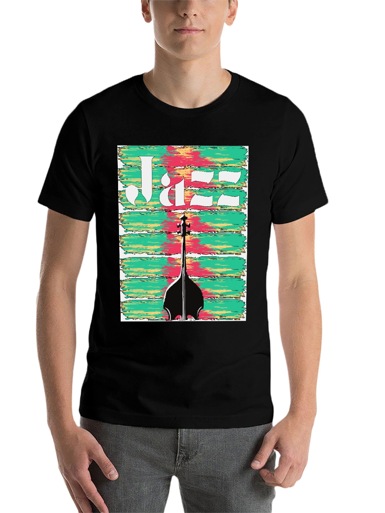 Black Jazz Bass Guitar Graphic Tee - Music Lover T-Shirt view 7