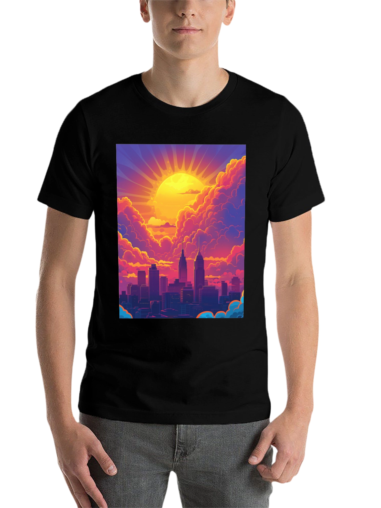 Black Sunset Cityscape Graphic Tee - Modern Style view 7