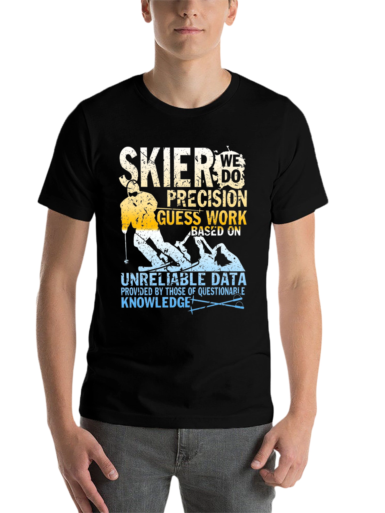 Black Funny Skier T-Shirt: Precision Guesswork Apparel view 7