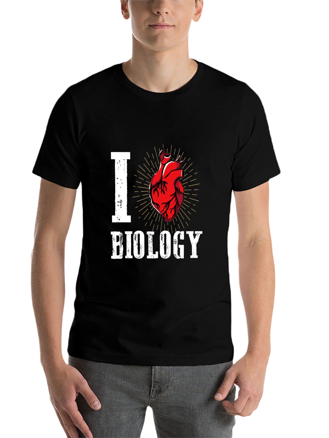 Black I Heart Biology T-Shirt - Anatomical Heart Design view 7