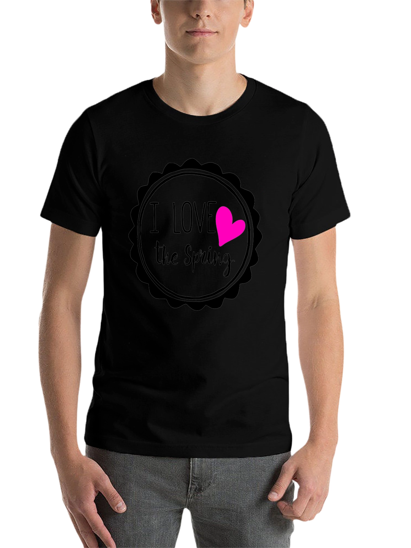 Black I Love the Spring Black Graphic T-Shirt view 7