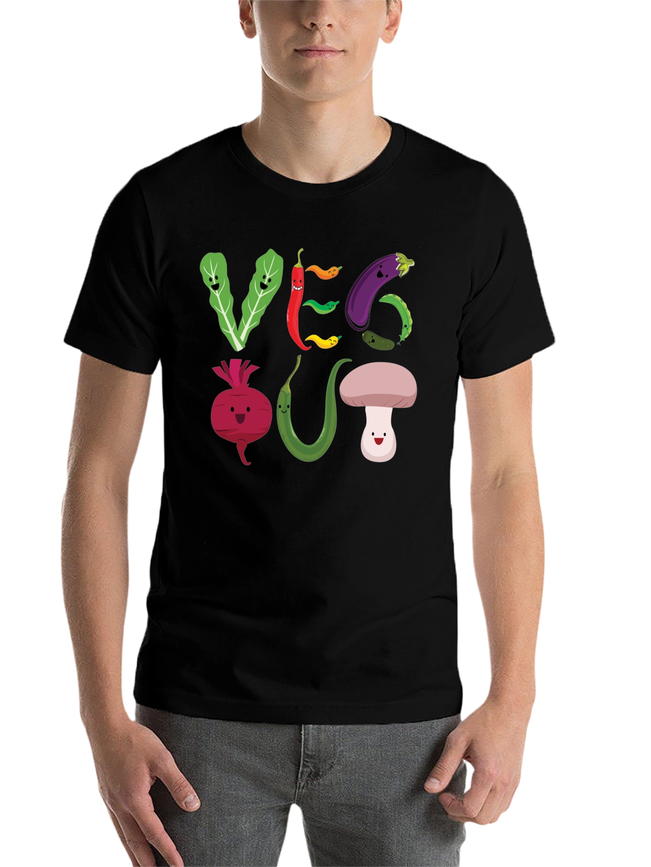 Black Veg Out T-Shirt - Cute Cartoon Vegetables view 7