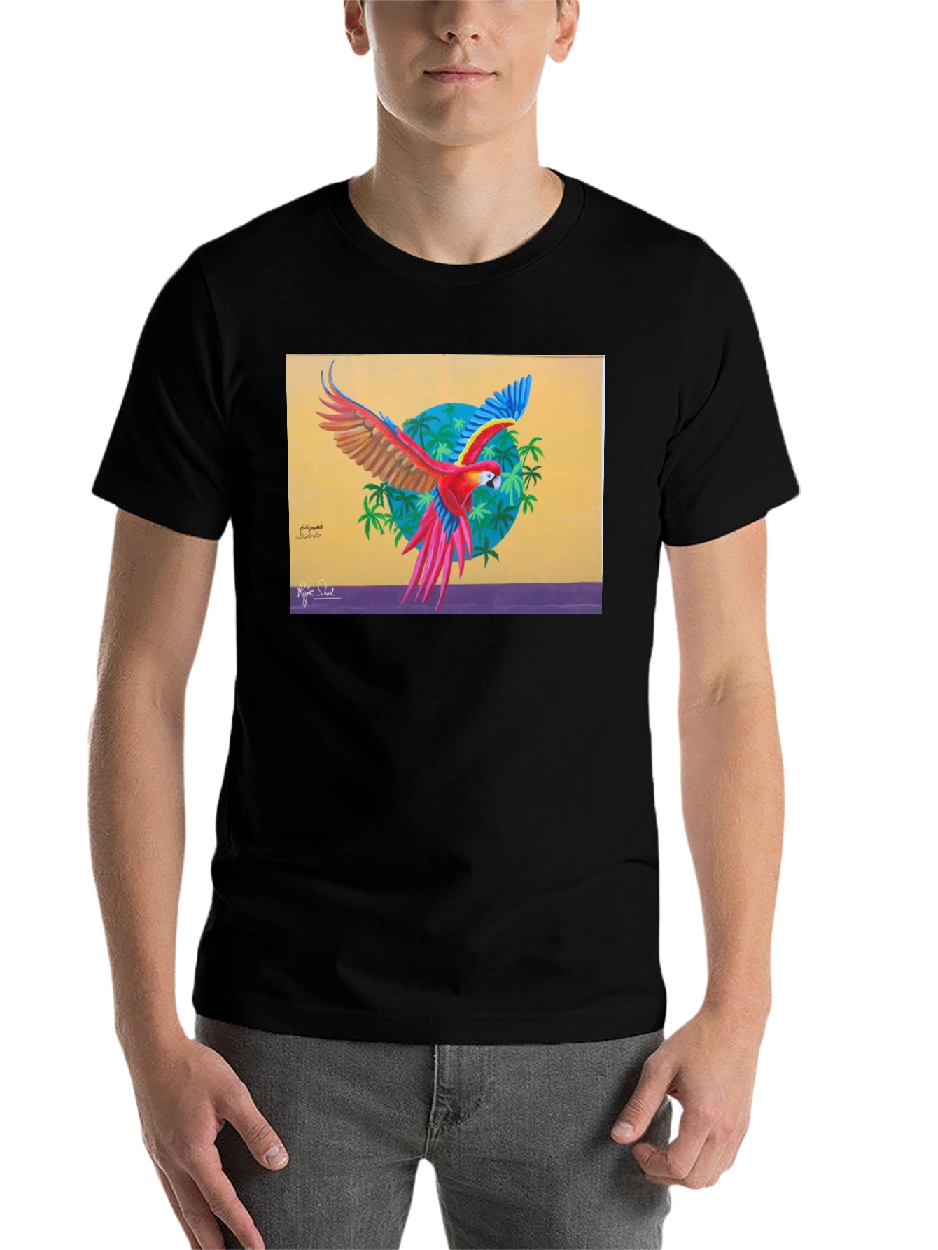 Black Tropical Parrot Graphic Tee - Vivid Art Print view 7