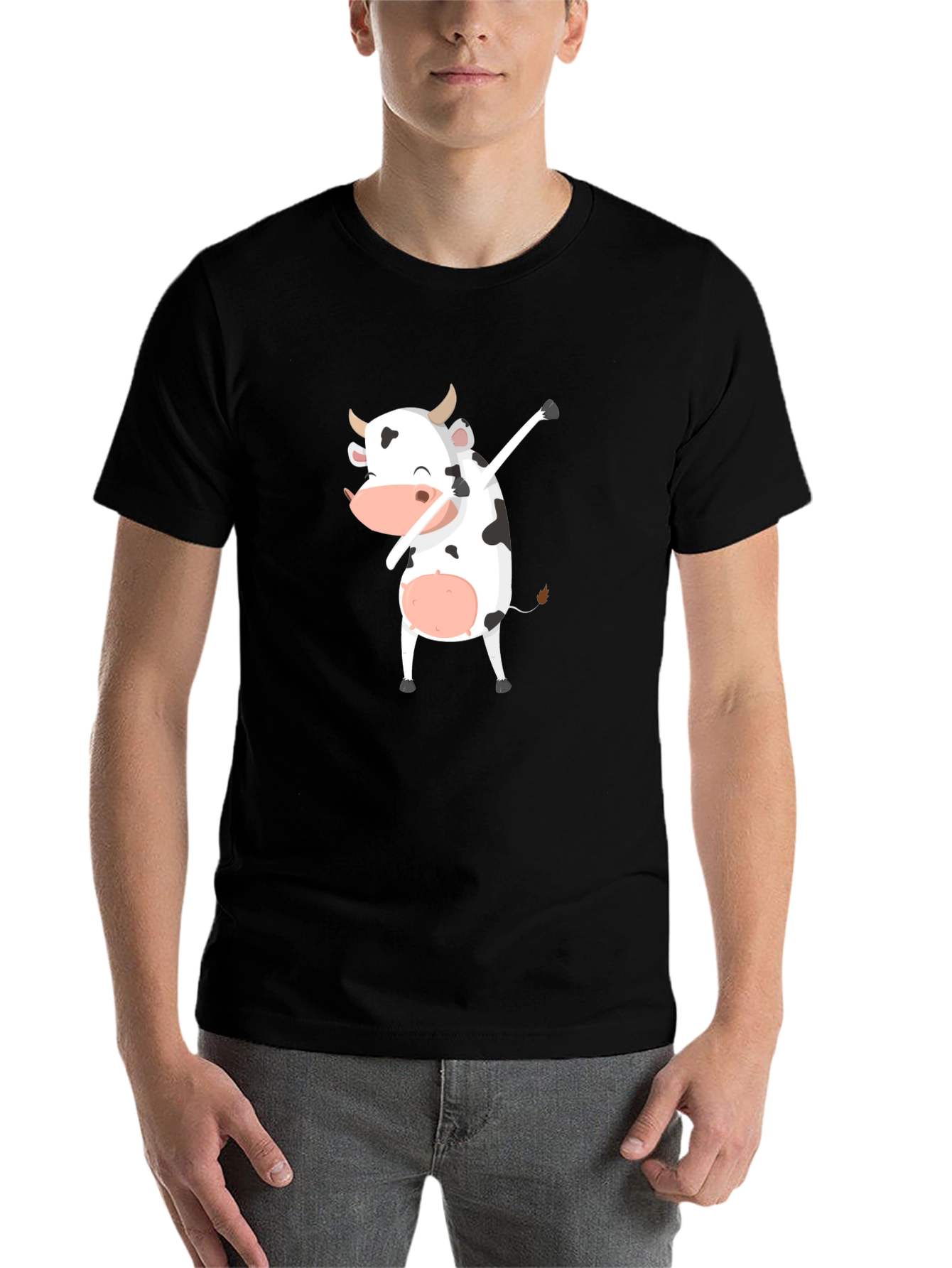 Black Dabbing Cow Graphic Tee - Unisex Black T-Shirt view 7