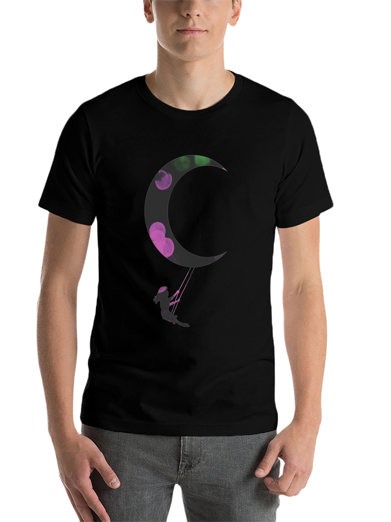 Black Silhouette Swing Moon Graphic Tee view 7