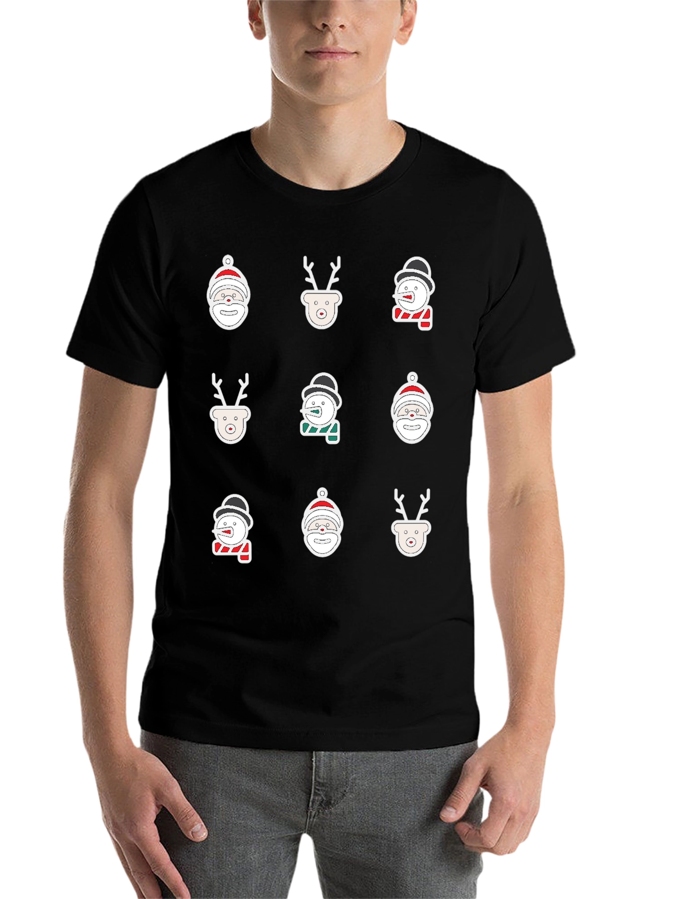 Black Festive Holiday Icons Black T-Shirt view 7