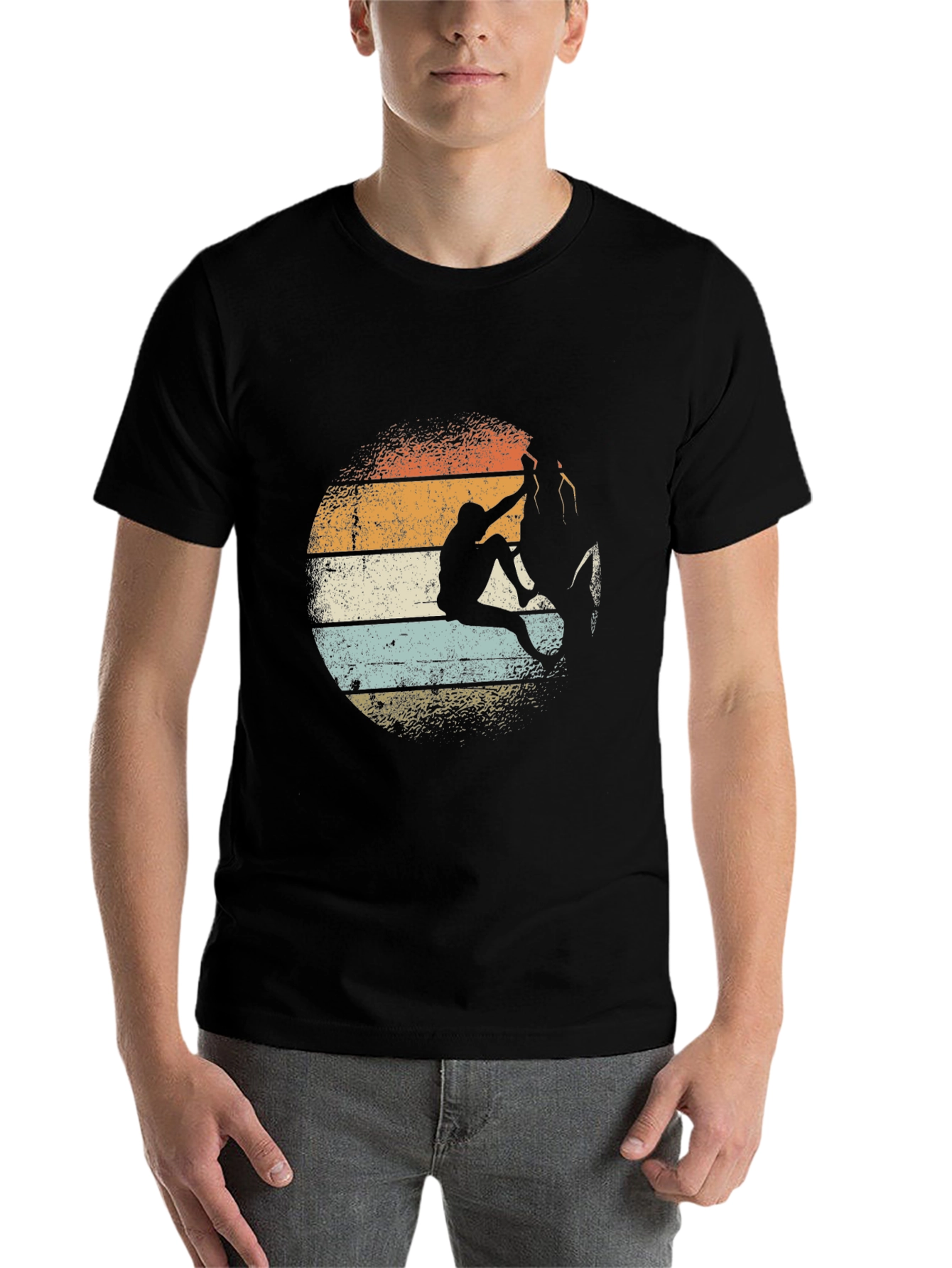 Black Retro Rock Climbing T-Shirt - Vintage Style Climber Tee view 7