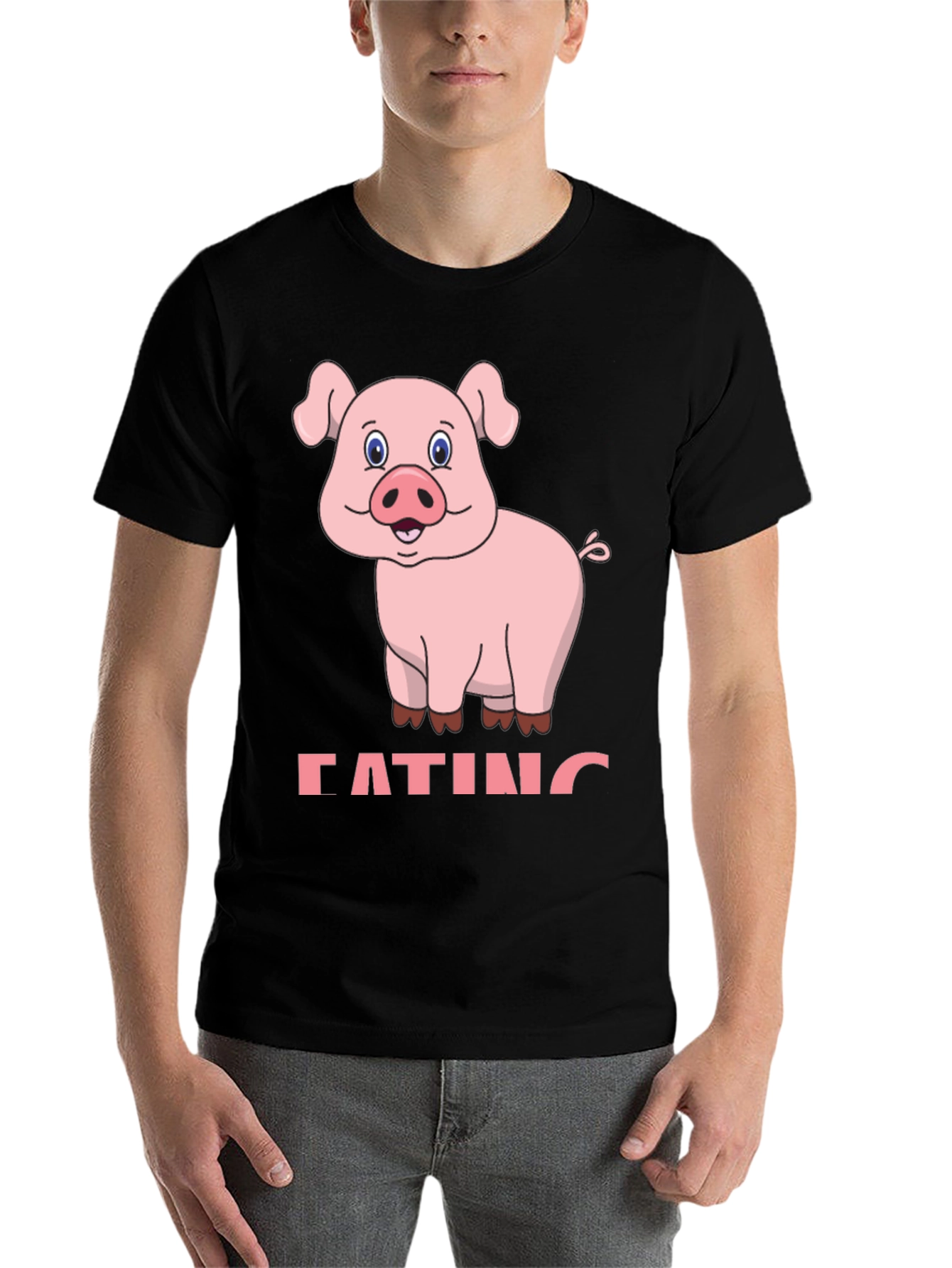 Black Funny Pig Eating Cartoon Graphic T-Shirt view 7