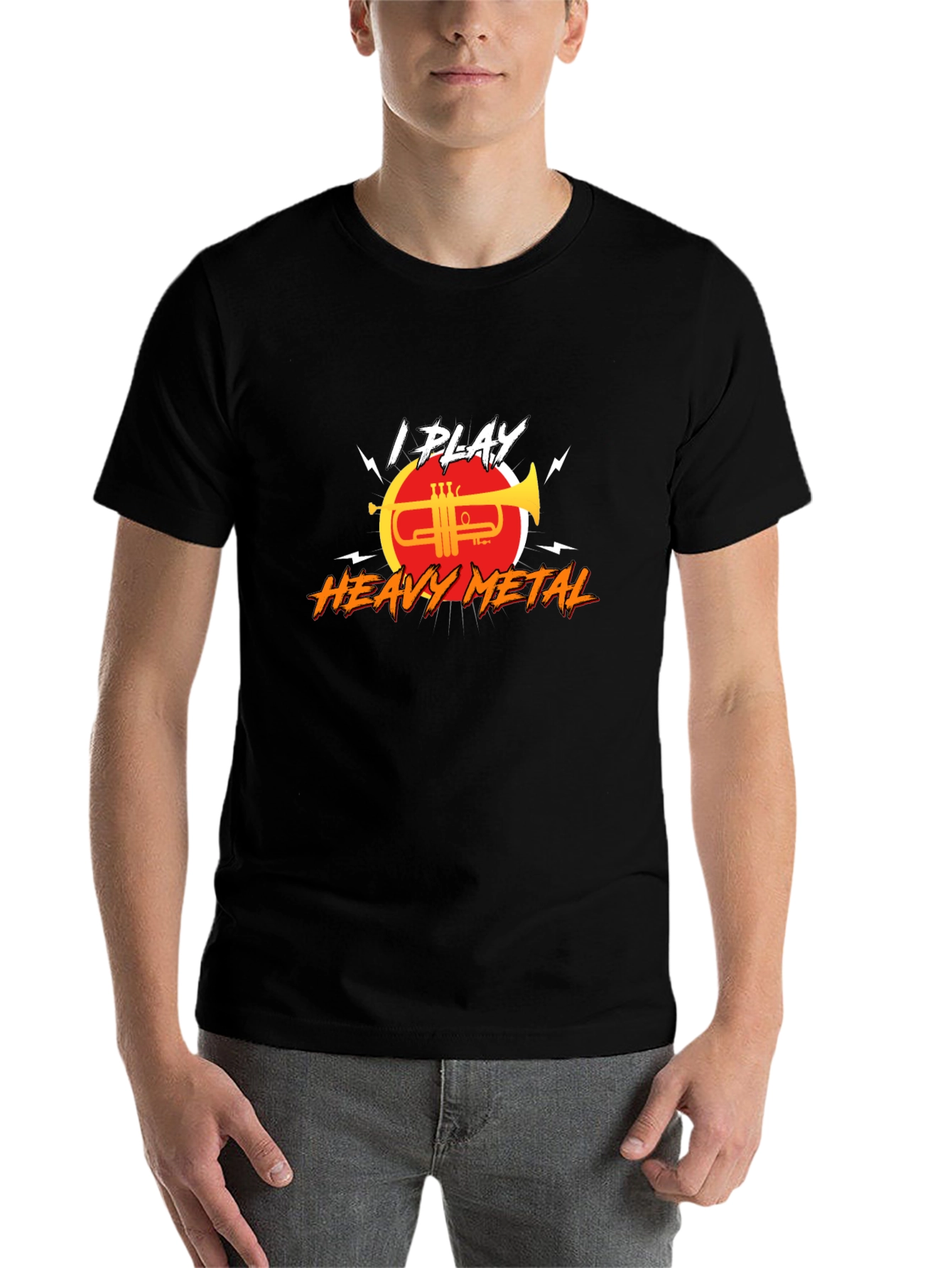 Black I Play Heavy Metal Trumpet T-Shirt view 7