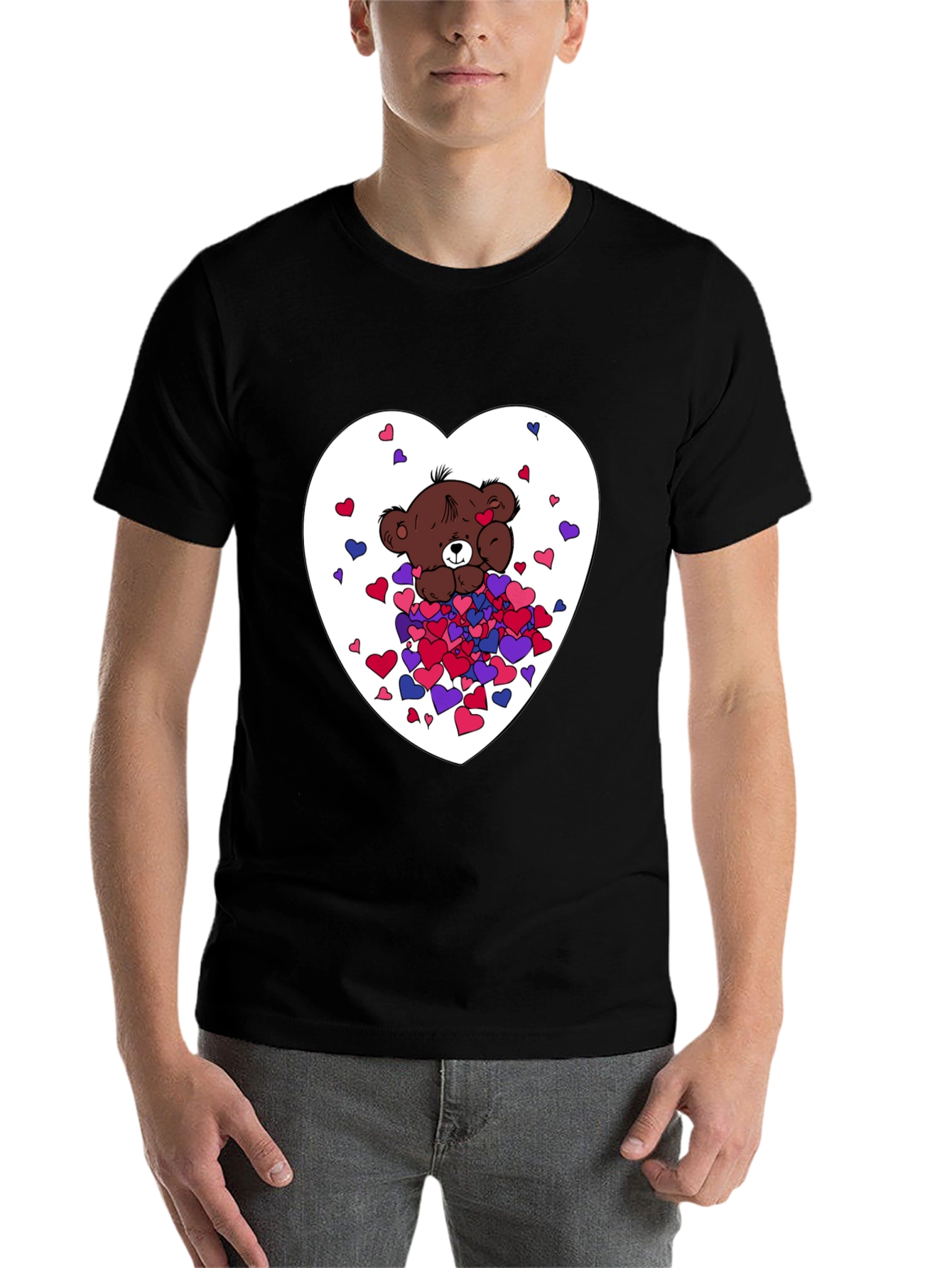 Black Bear Hug Heart Graphic Tee - Black view 7