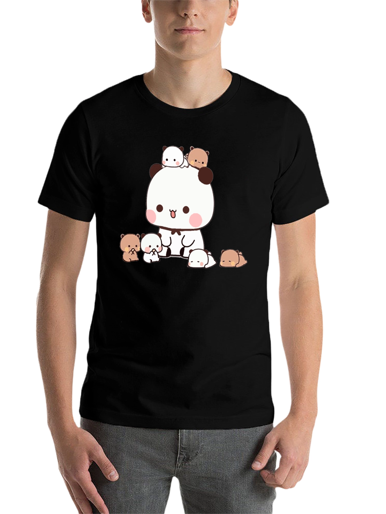 Black Cute Panda & Bear Graphic Tee - Black view 7