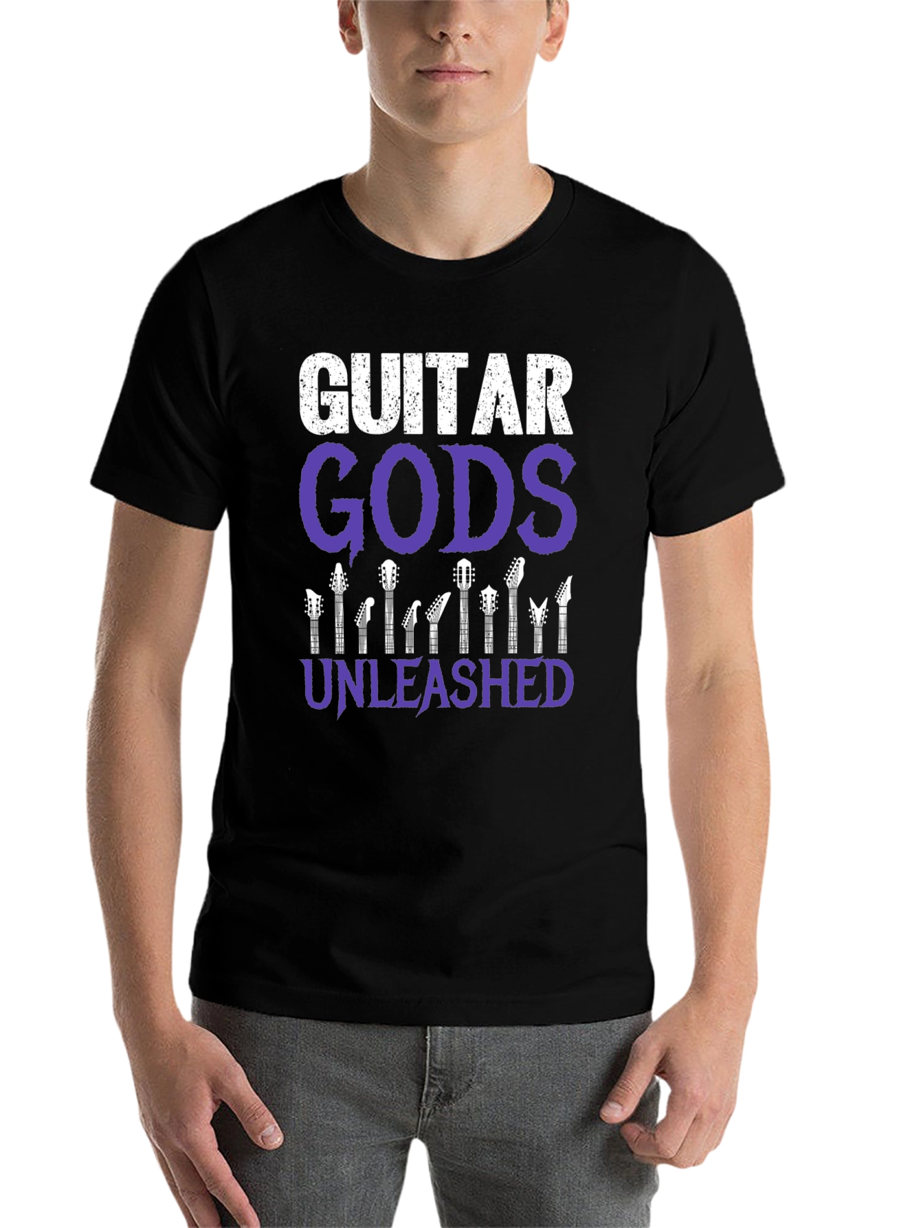 Black Guitar Gods Unleashed Graphic Tee - Black Cotton T-Shirt view 7