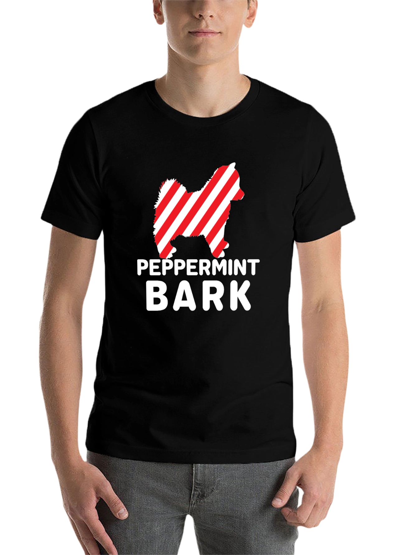 Black Peppermint Bark Dog T-Shirt - Festive Holiday Apparel view 7