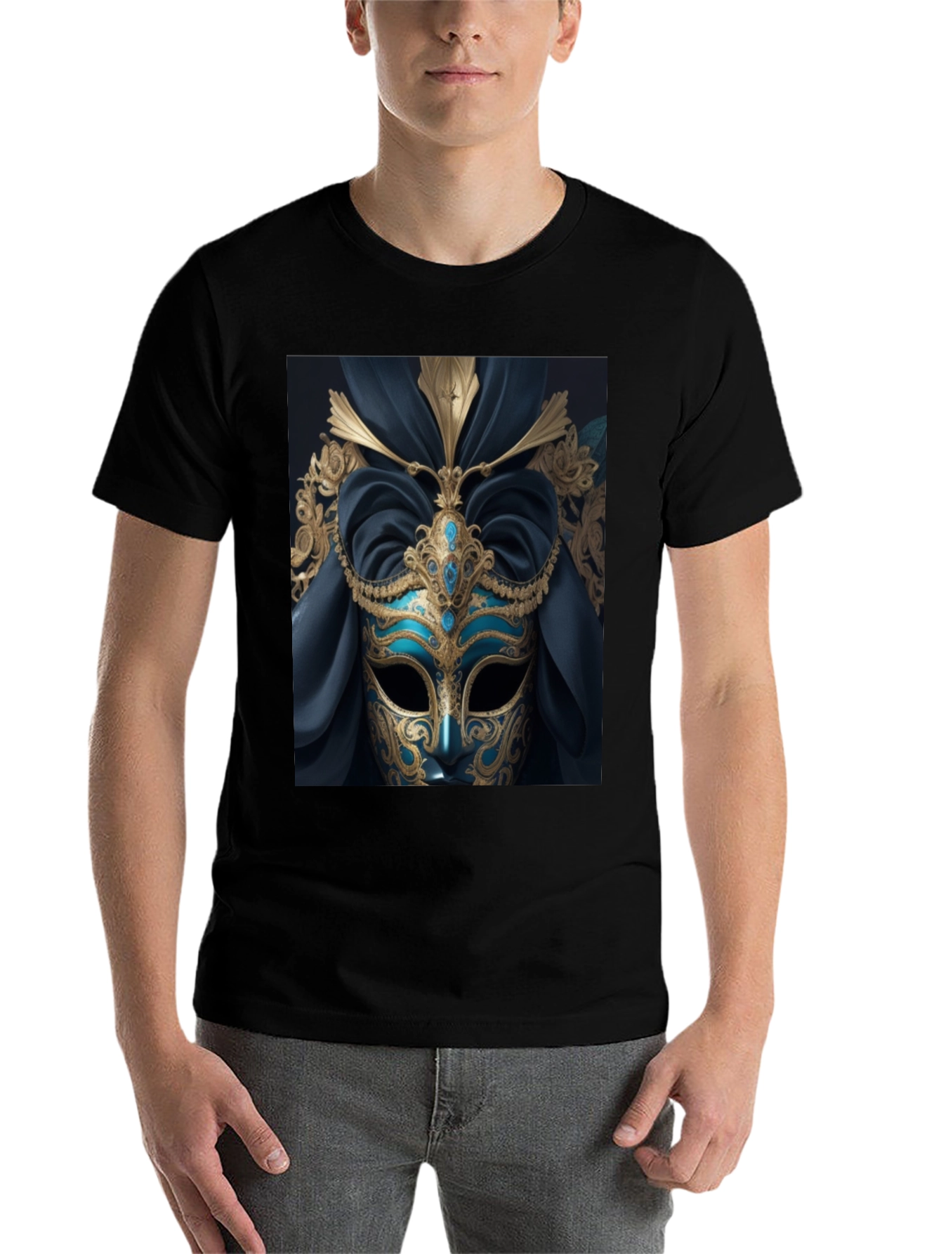 Black Mystic Masquerade T-Shirt - Unique Artistic Design view 7