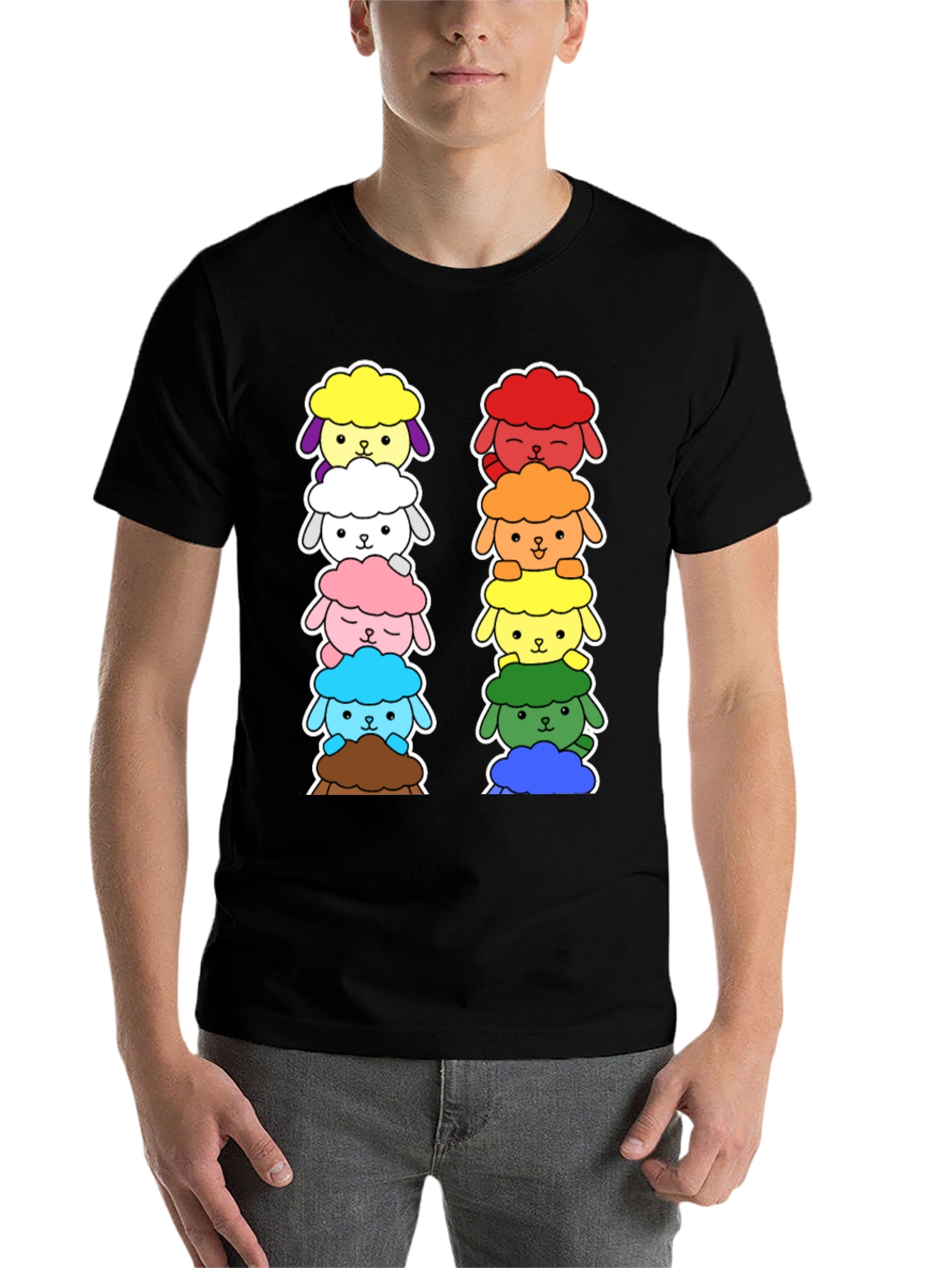 Black Rainbow Sheep Stack T-Shirt - Cute & Unique! view 7