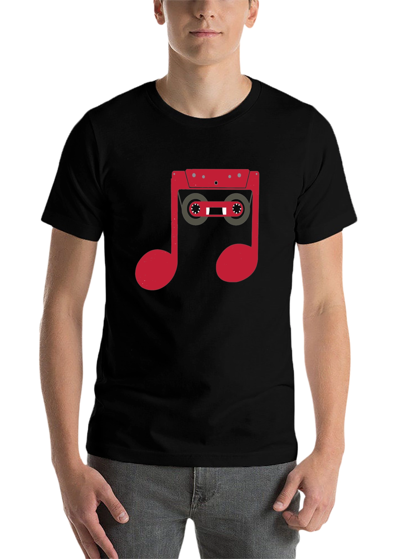 Black Retro Music Note Cassette Graphic T-Shirt view 7