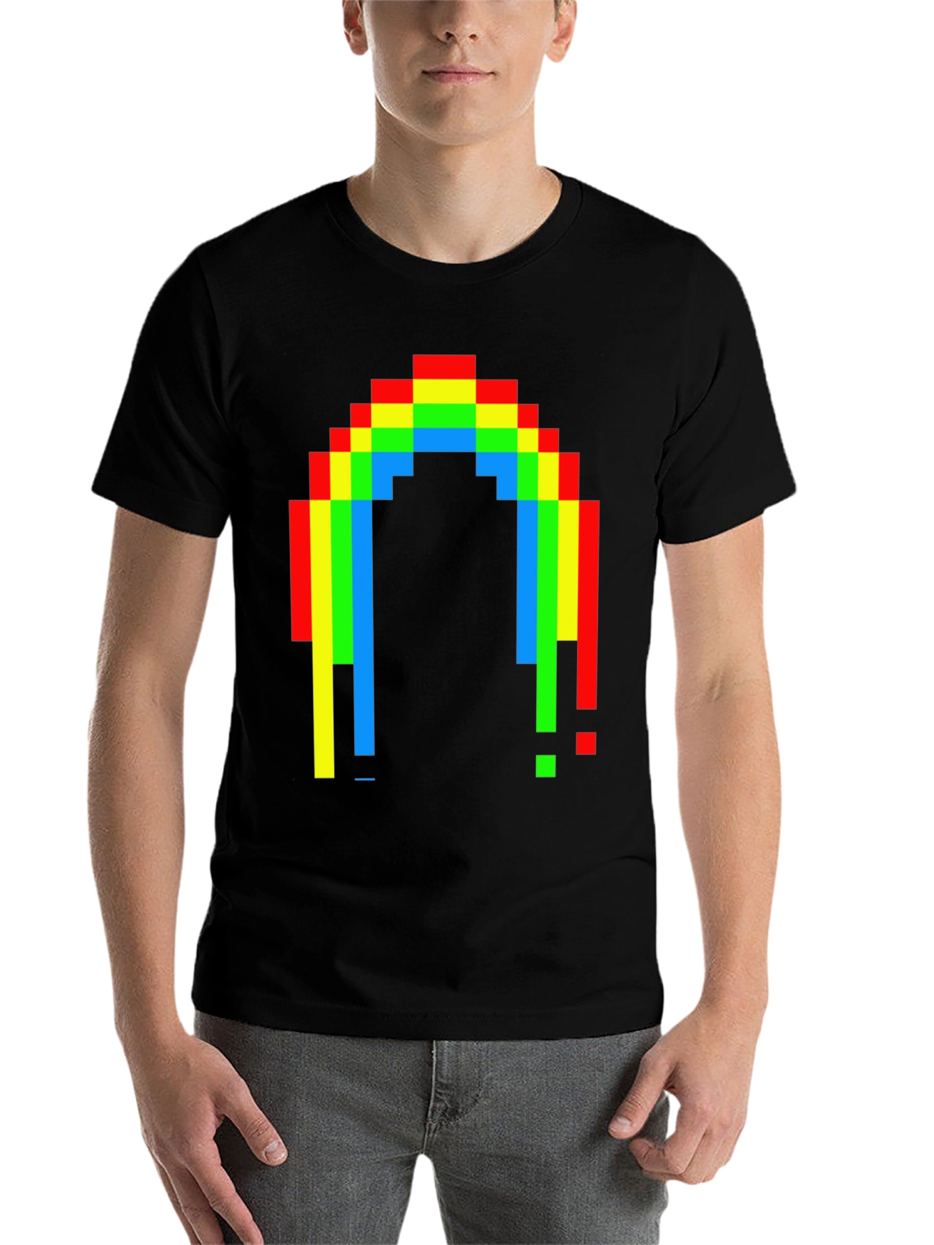 Black Pixel Rainbow Graphic Tee - Black Cotton Blend view 7