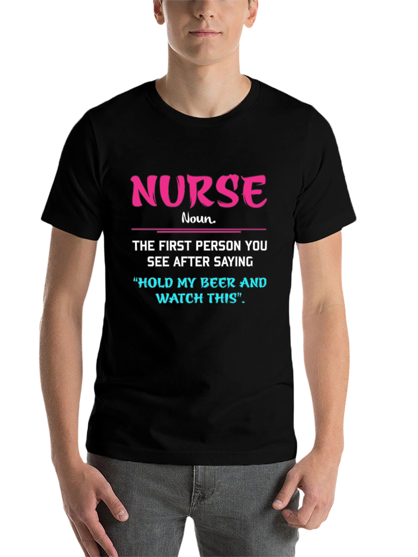 Black Funny Nurse T-Shirt: Hold My Beer Tee view 7