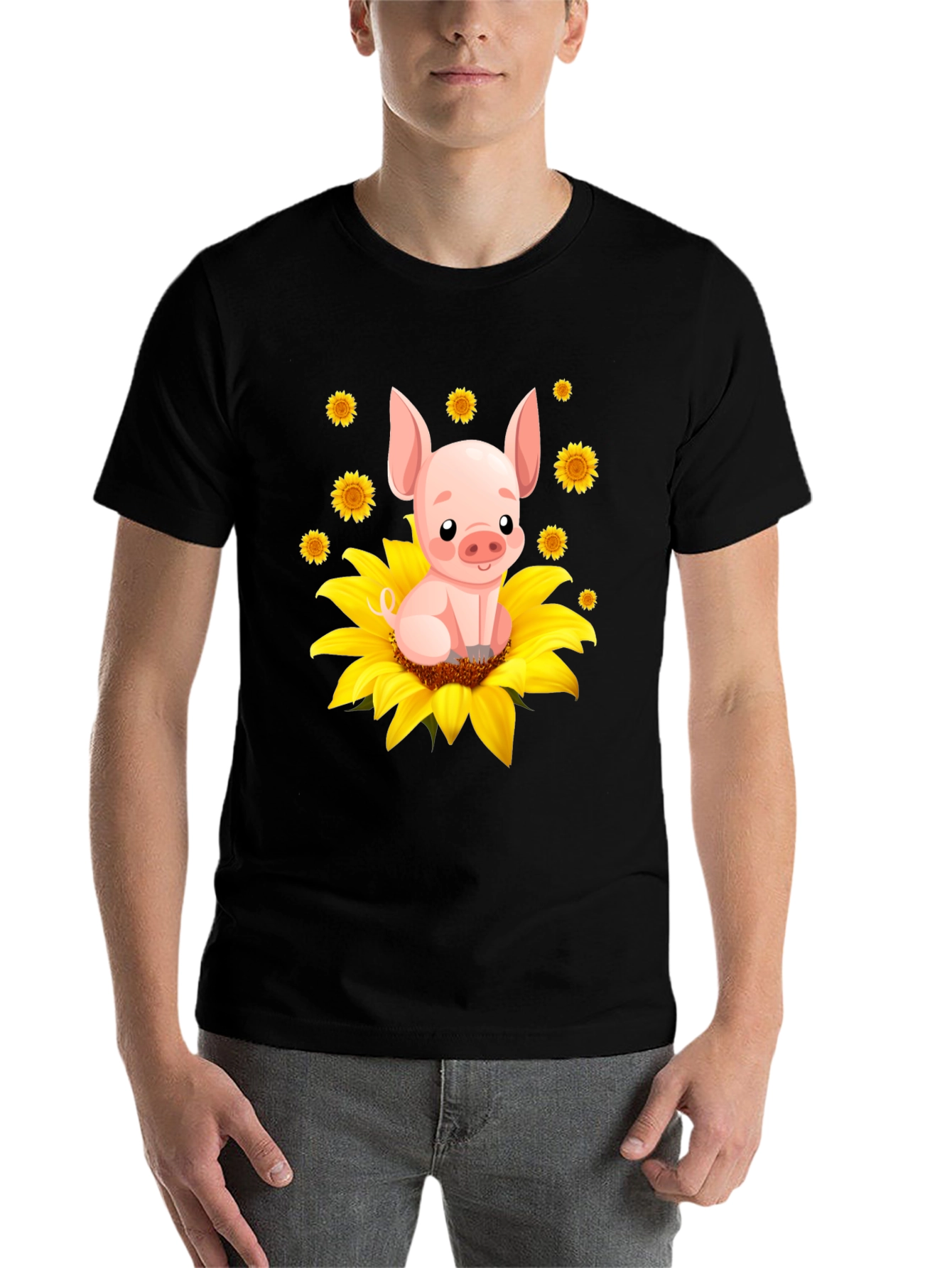 Black Pig Sunflower Graphic Tee - Cute Animal Lover Shirt view 7