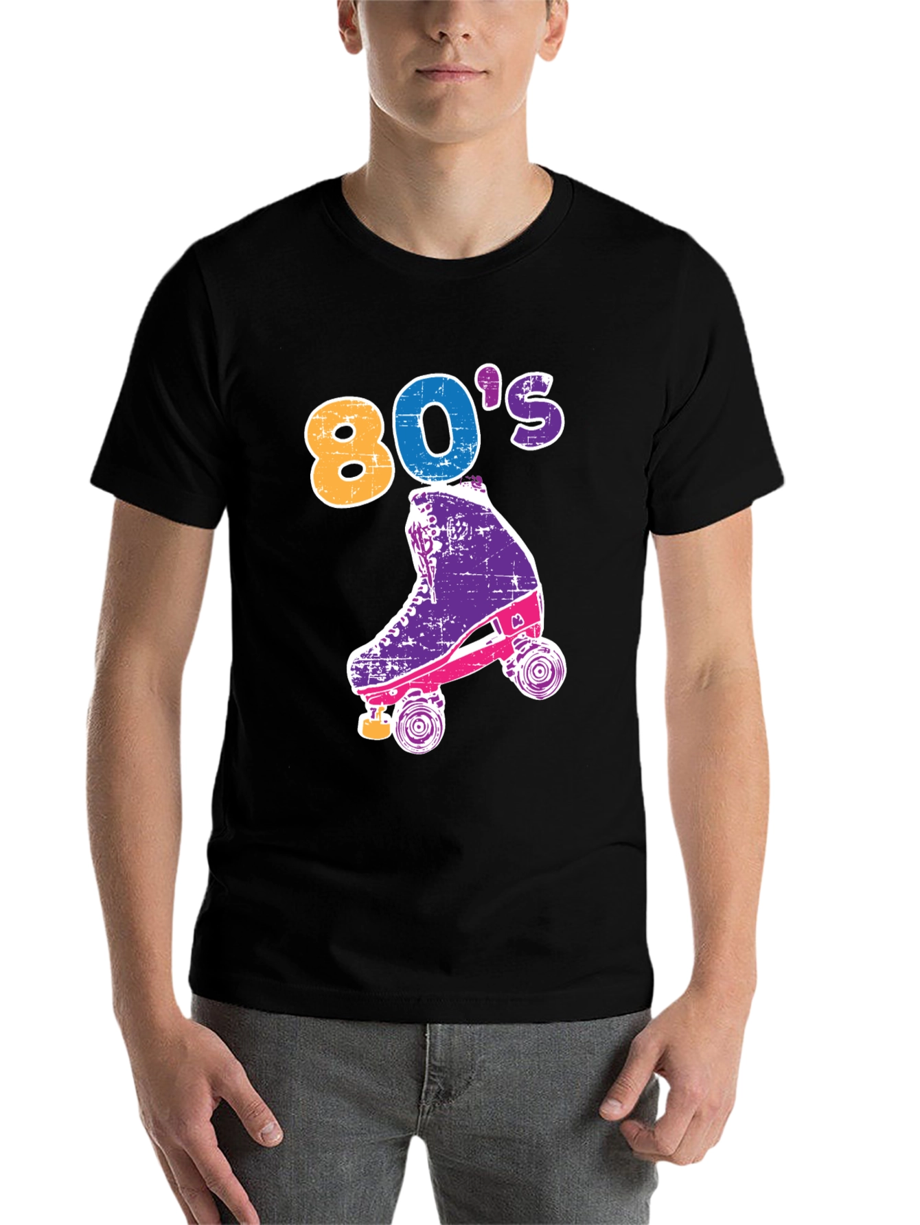 Black Retro 80's Roller Skate T-Shirt - Vintage Style Tee view 7