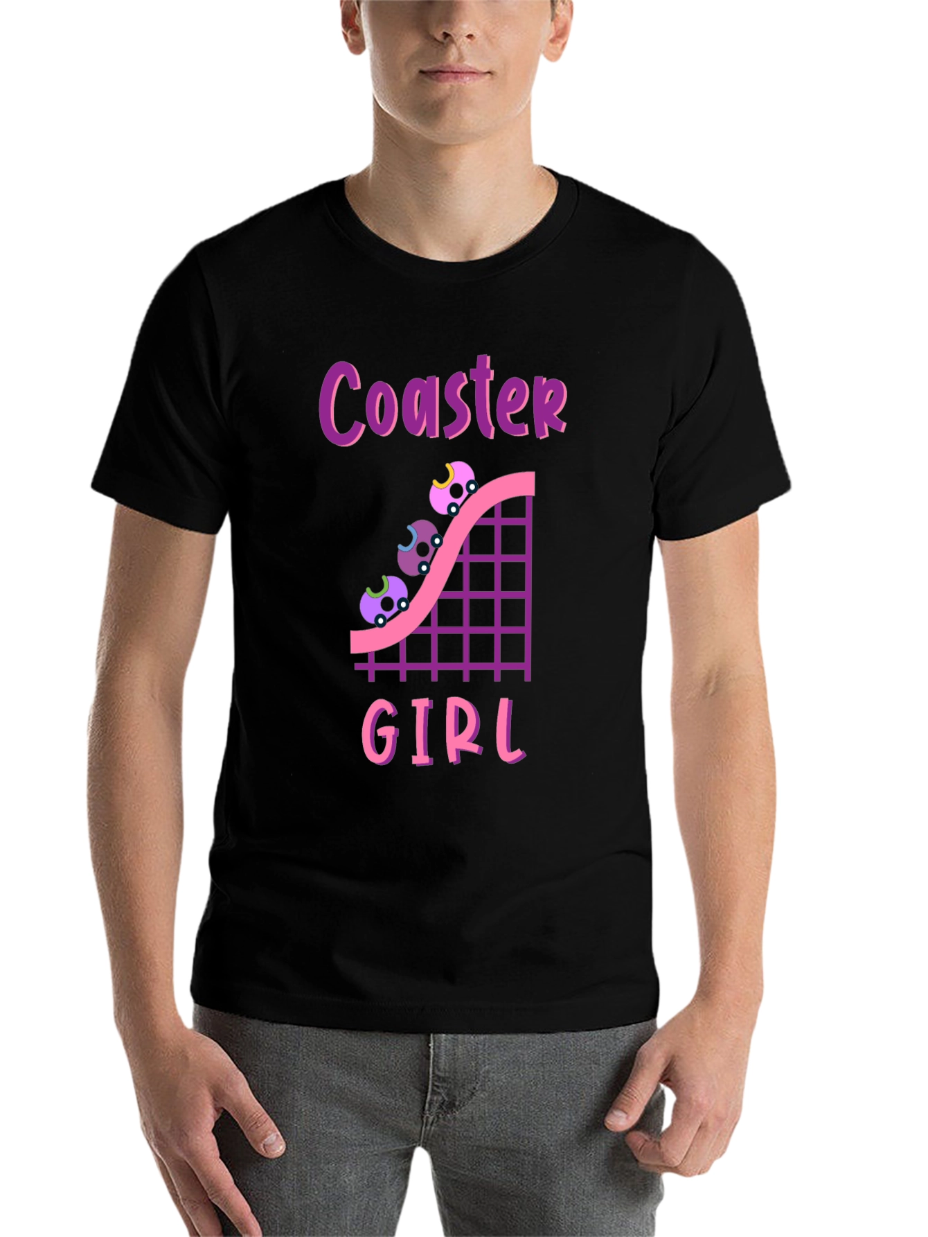 Black Coaster Girl Graphic Tee - Fun Rollercoaster Shirt view 7