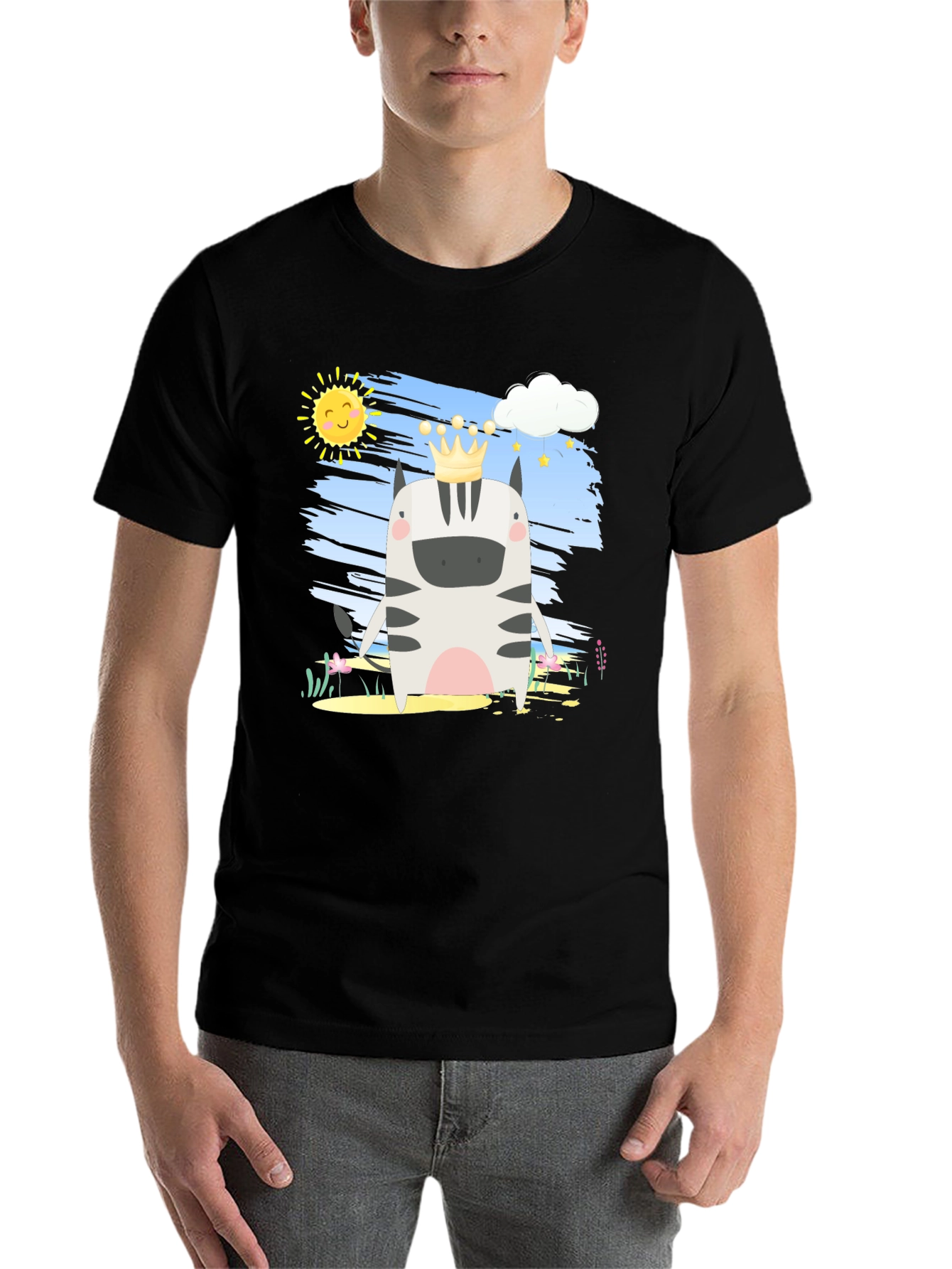 Black Zebra King T-Shirt - Cartoon Animal Tee view 7
