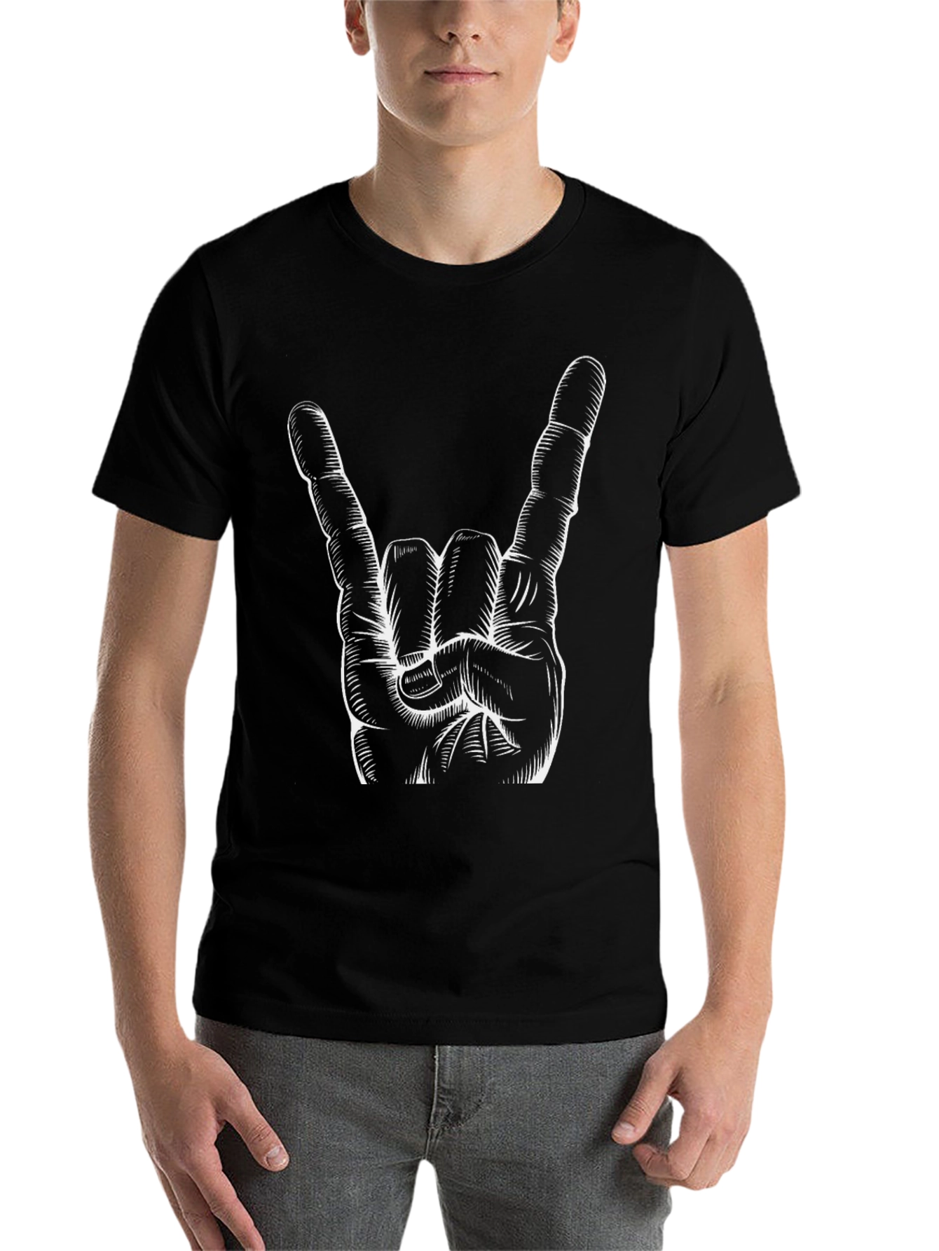 Black Rock On! Graphic Tee - Bold Hand Gesture Print view 7