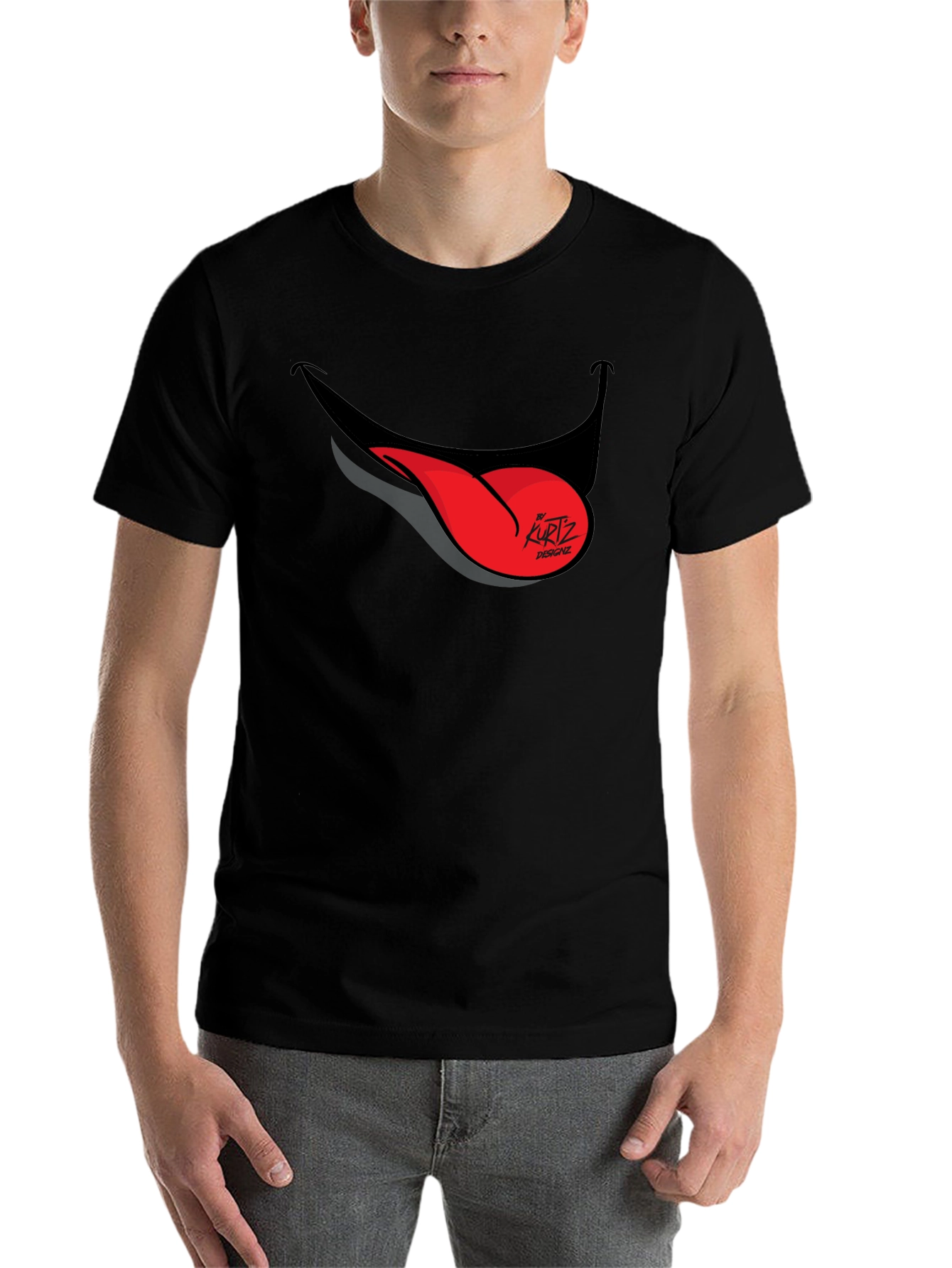 Black Funny Tongue Out Graphic Tee - Black Casual T-Shirt view 7